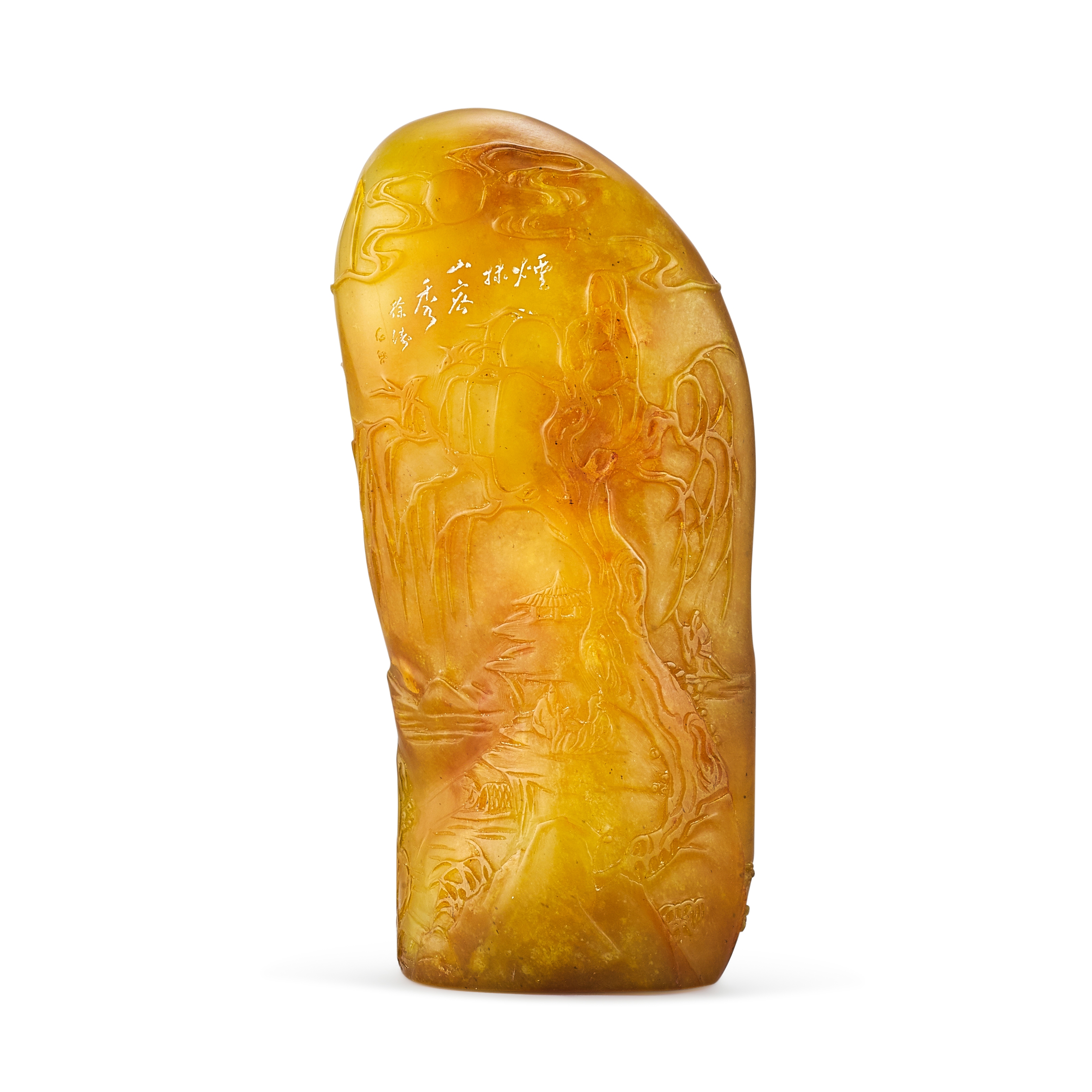 A soapstone 'landscape' seal, — A soapstone 'landscape' seal, Qing dynasty 清　壽山石山水高士圖印