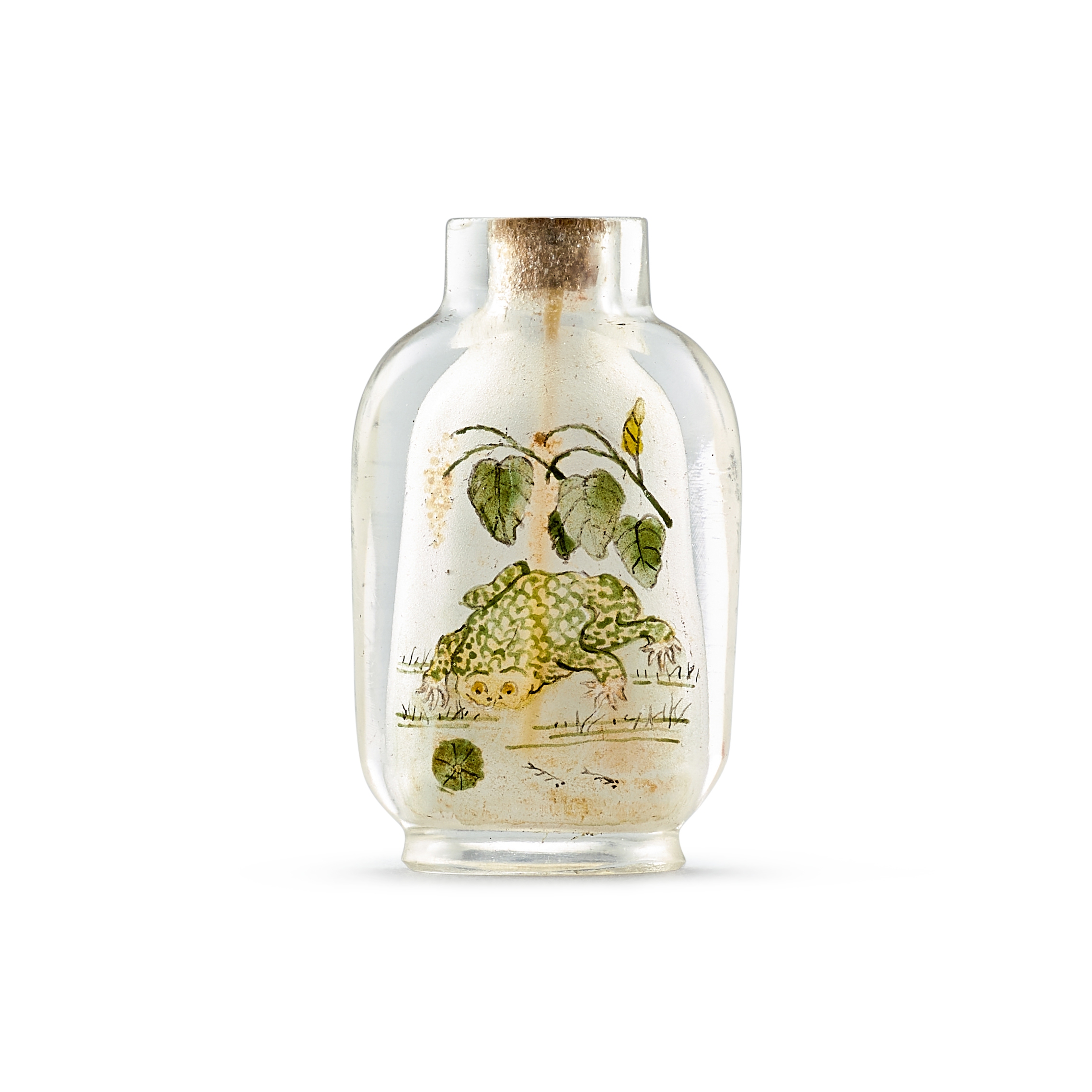 An inside-painted glass 'toad' snuff bottle, — An inside-painted glass 'toad' snuff bottle, Signed Ma Shaoxuan, 19th - 20th century 十九至二十世紀　馬少宣款玻璃內畫蟾蜍圖鼻煙壺