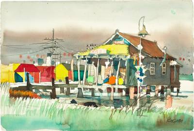 Three men facing the lake 觀湖