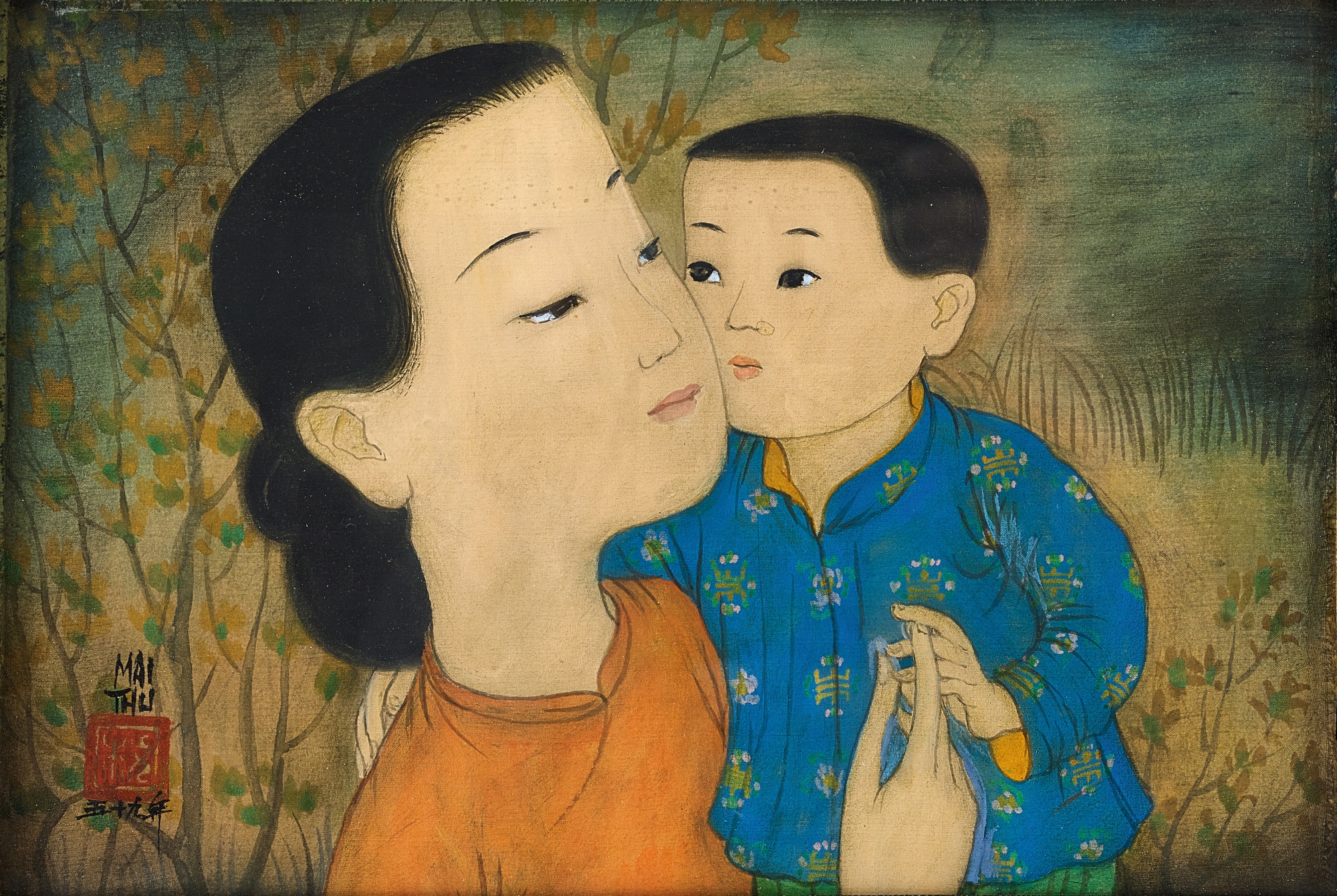 Mai Trung Thu — Amour filial (femme tenant son enfant dans les bras) 母愛（懷抱孩子的女子）
