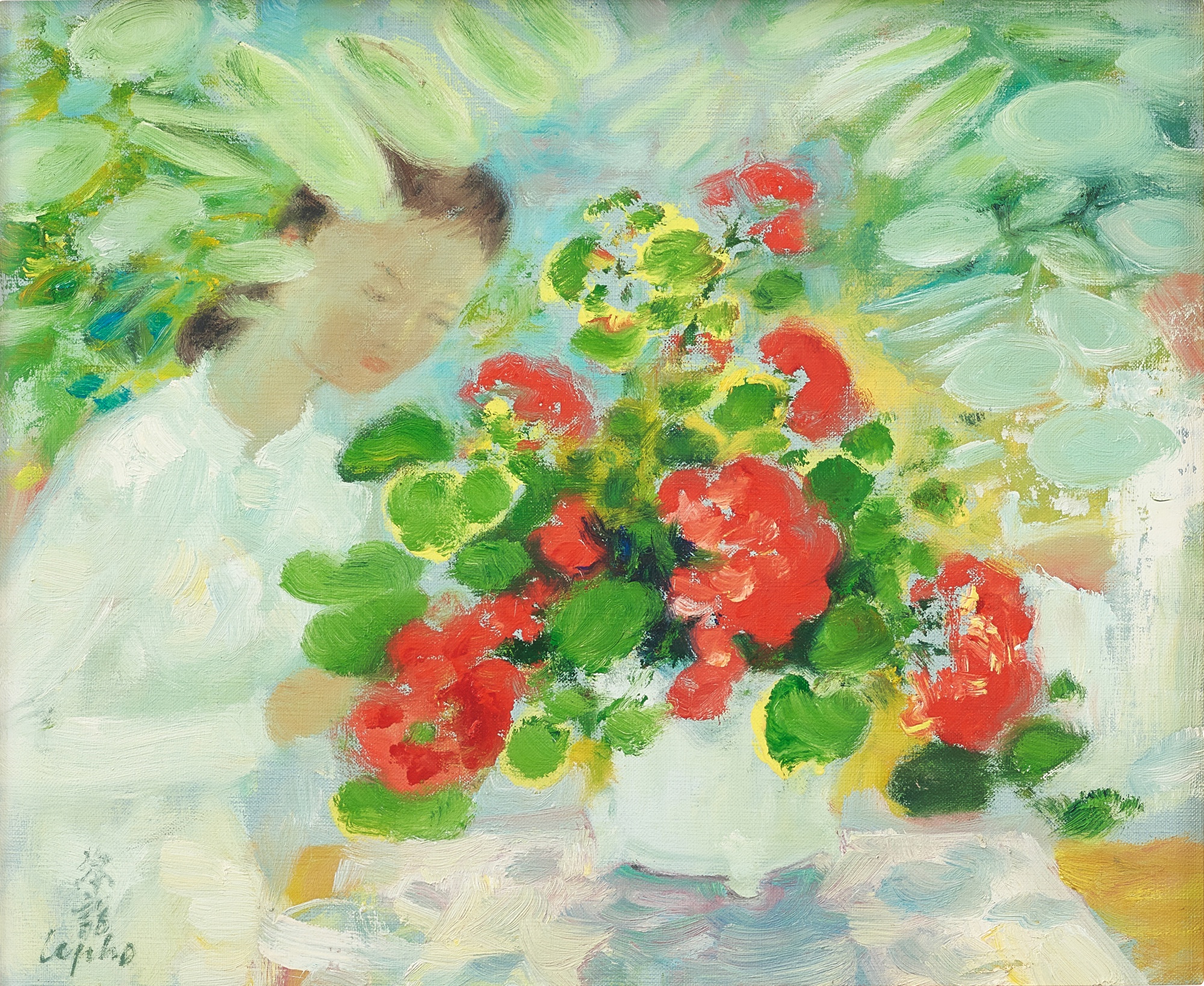 Lê Phổ — Lady with red flowers  少女與紅花