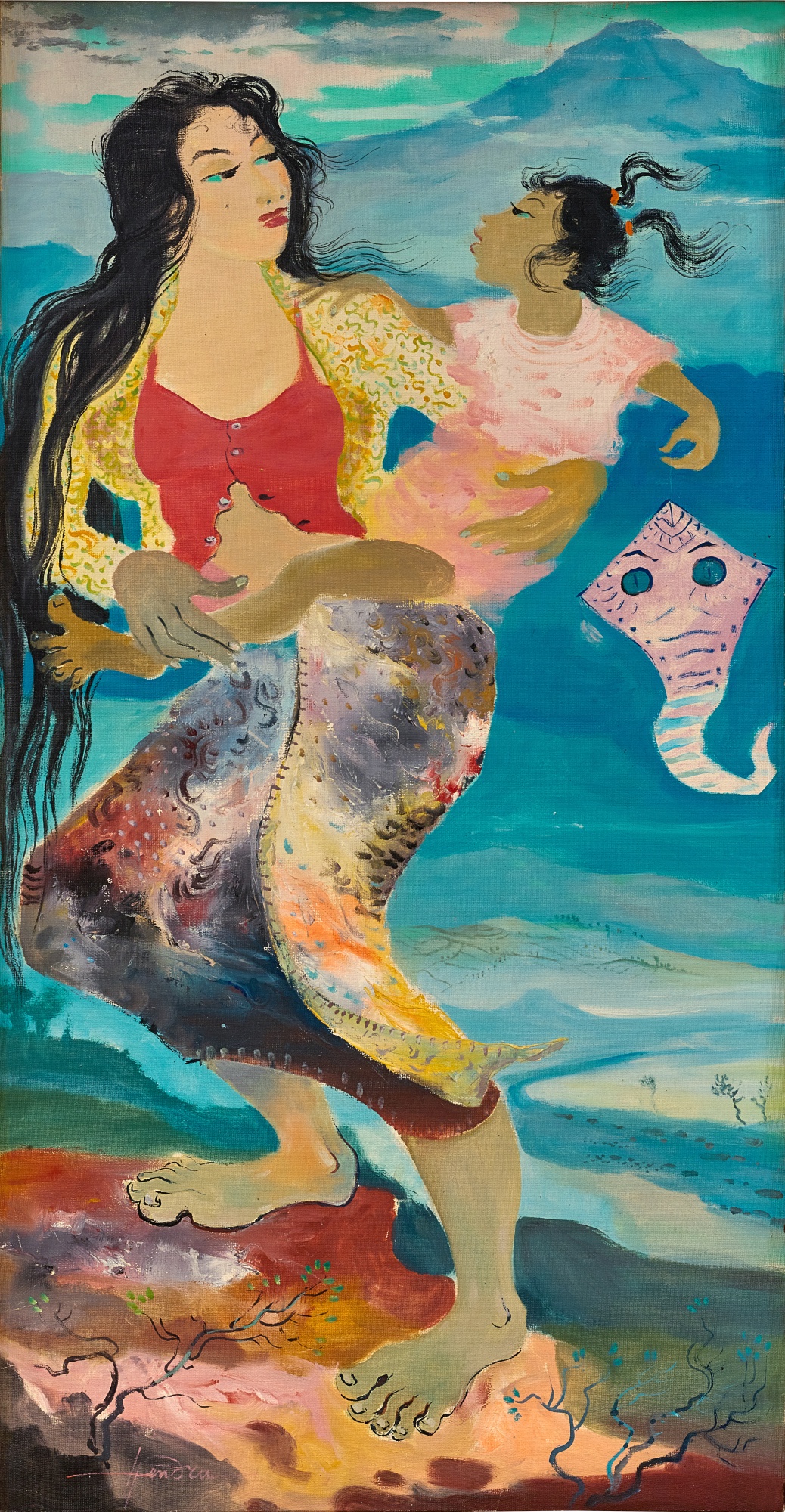 Hendra Gunawan — Mother carrying a child with kite 母親與放風箏的孩子