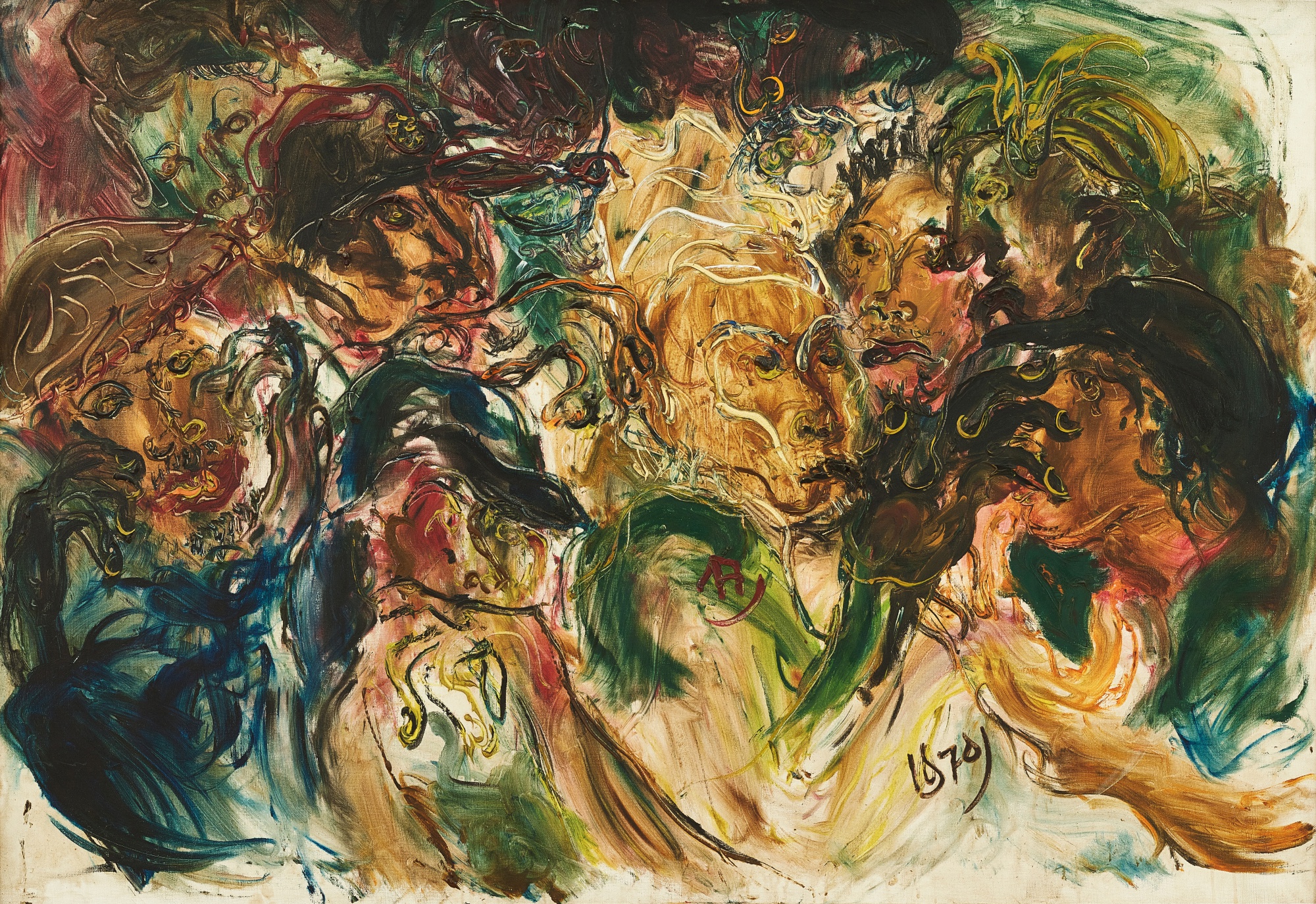 Affandi — Watchers at a cockfight   觀看鬥雞的人