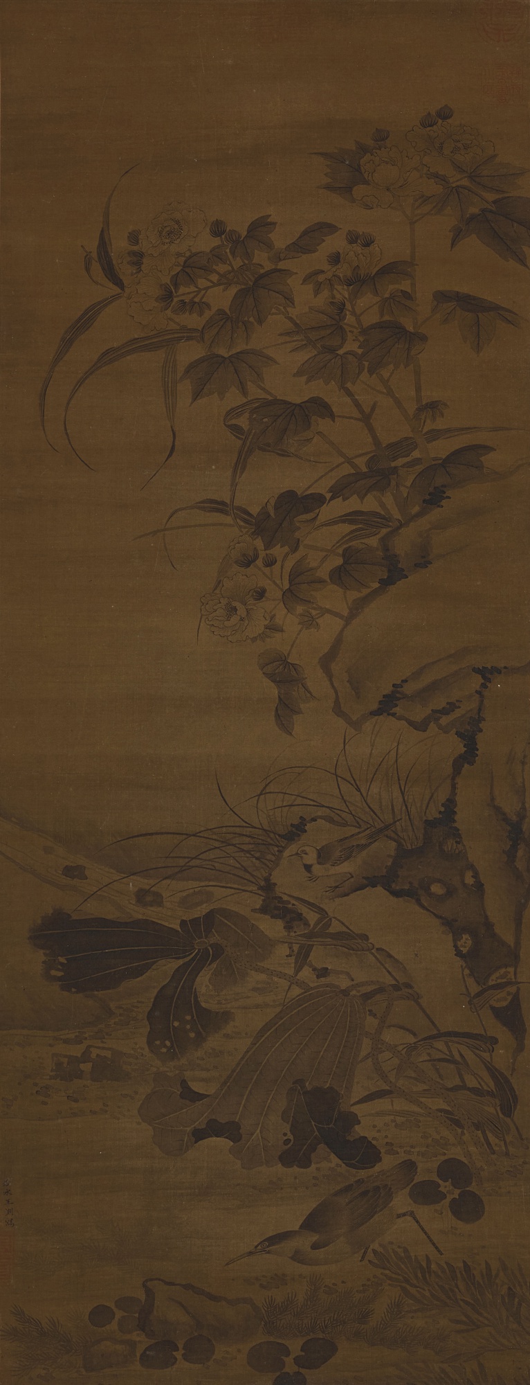 Attributed to Wang Yuan — Bird in the pond 荷塘小鳥圖