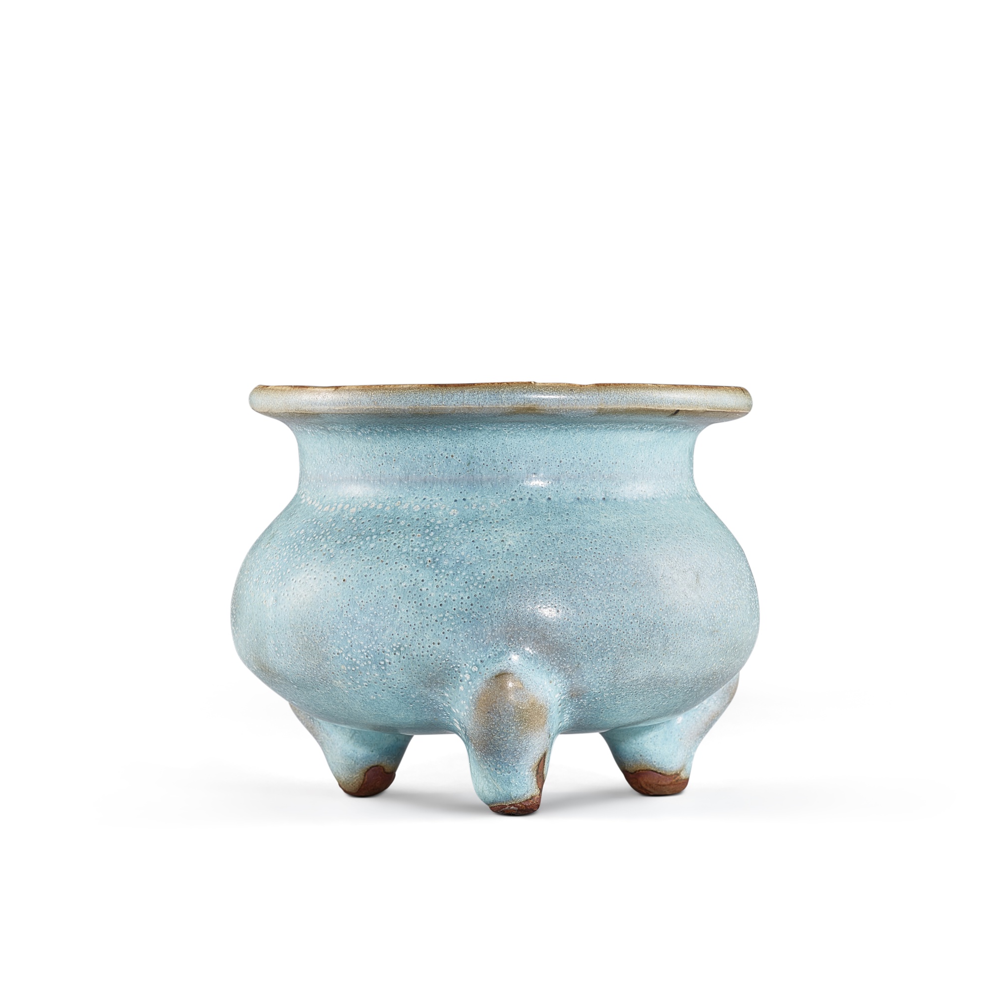 A Junyao blue-glazed tripod incense burner, — 北宋至金 鈞窰天藍釉三足爐