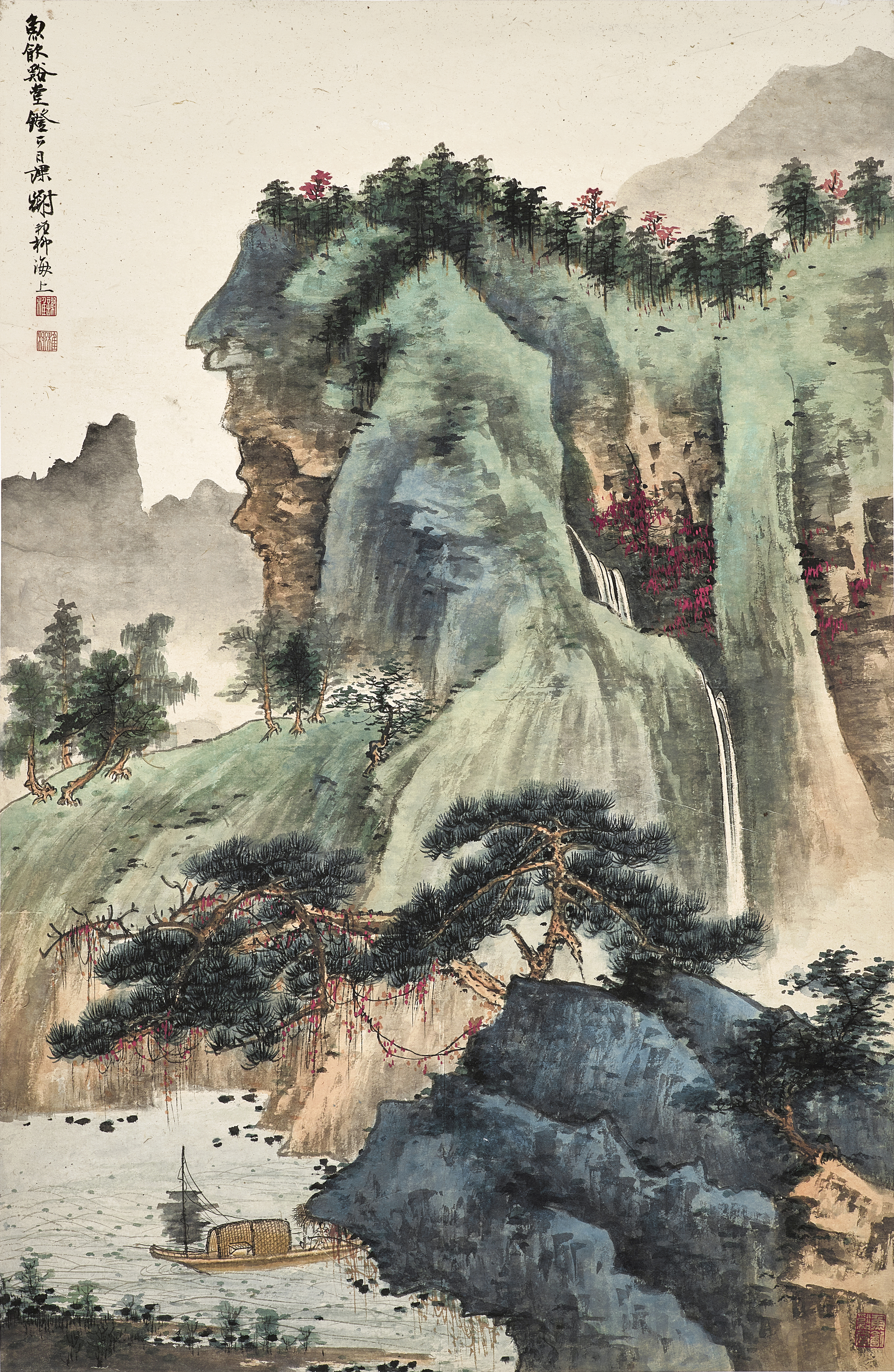 Xie Zhiliu, Boating in Lush Mountains