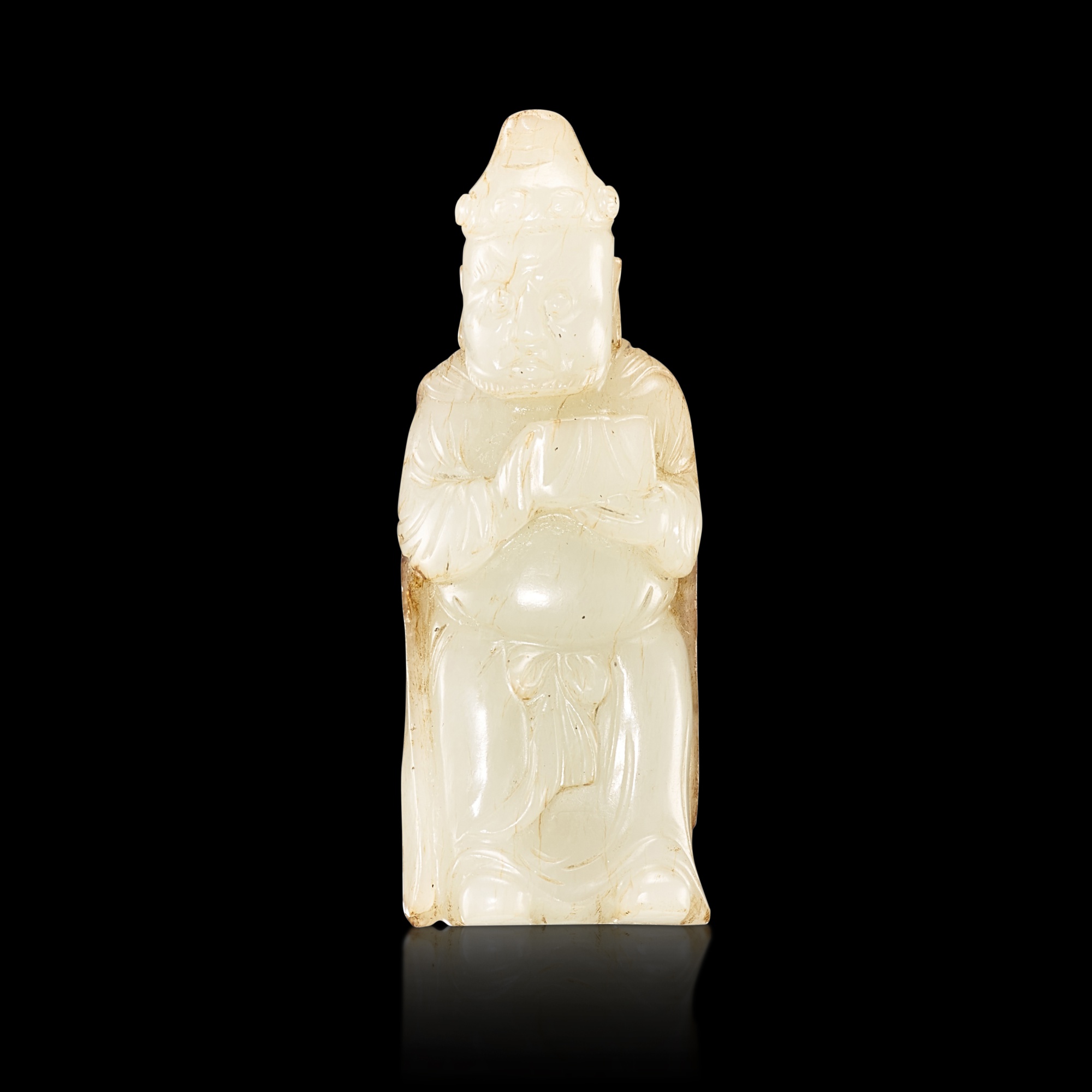 Unknown — A small white and russet jade figure of a foreigner, Tang - Song dynasty 唐至宋 白玉胡人獻寶把件