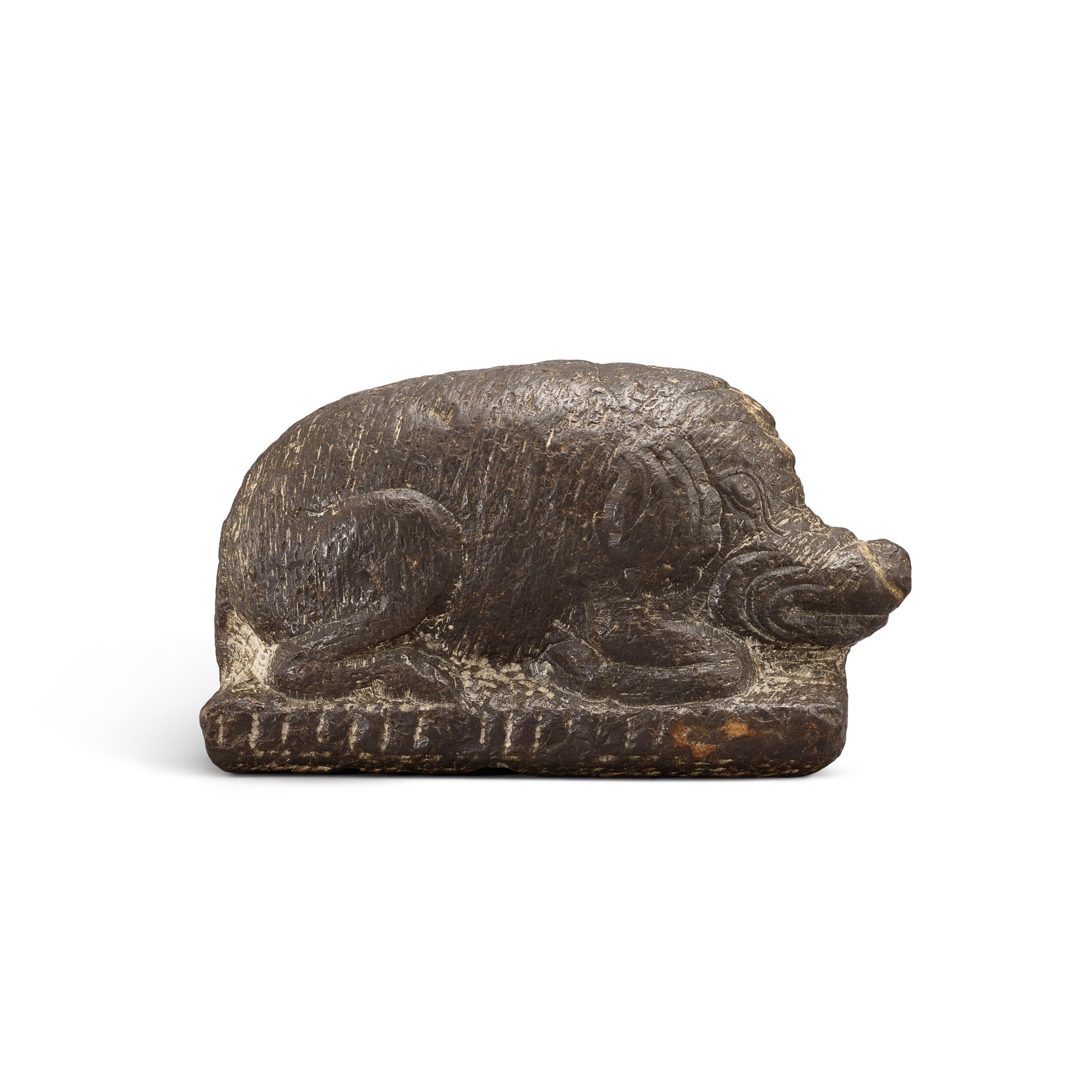 A carved stone figure of a recumbent boar, — A carved stone figure of a recumbent boar, Tang dynasty 唐 石雕臥豕