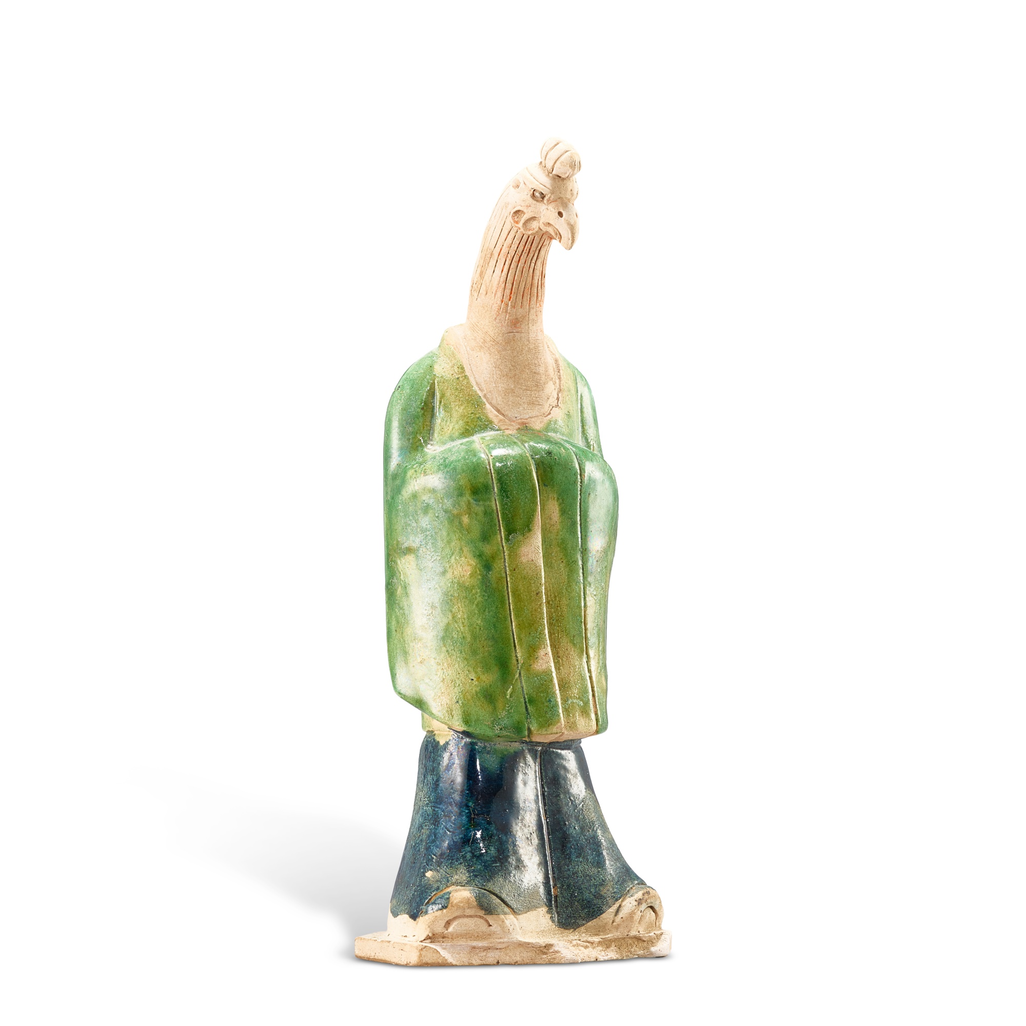 Unknown — A rare blue and green-glazed zodiac figure of a rooster, Tang dynasty 唐 藍綠釉酉雞生肖俑
