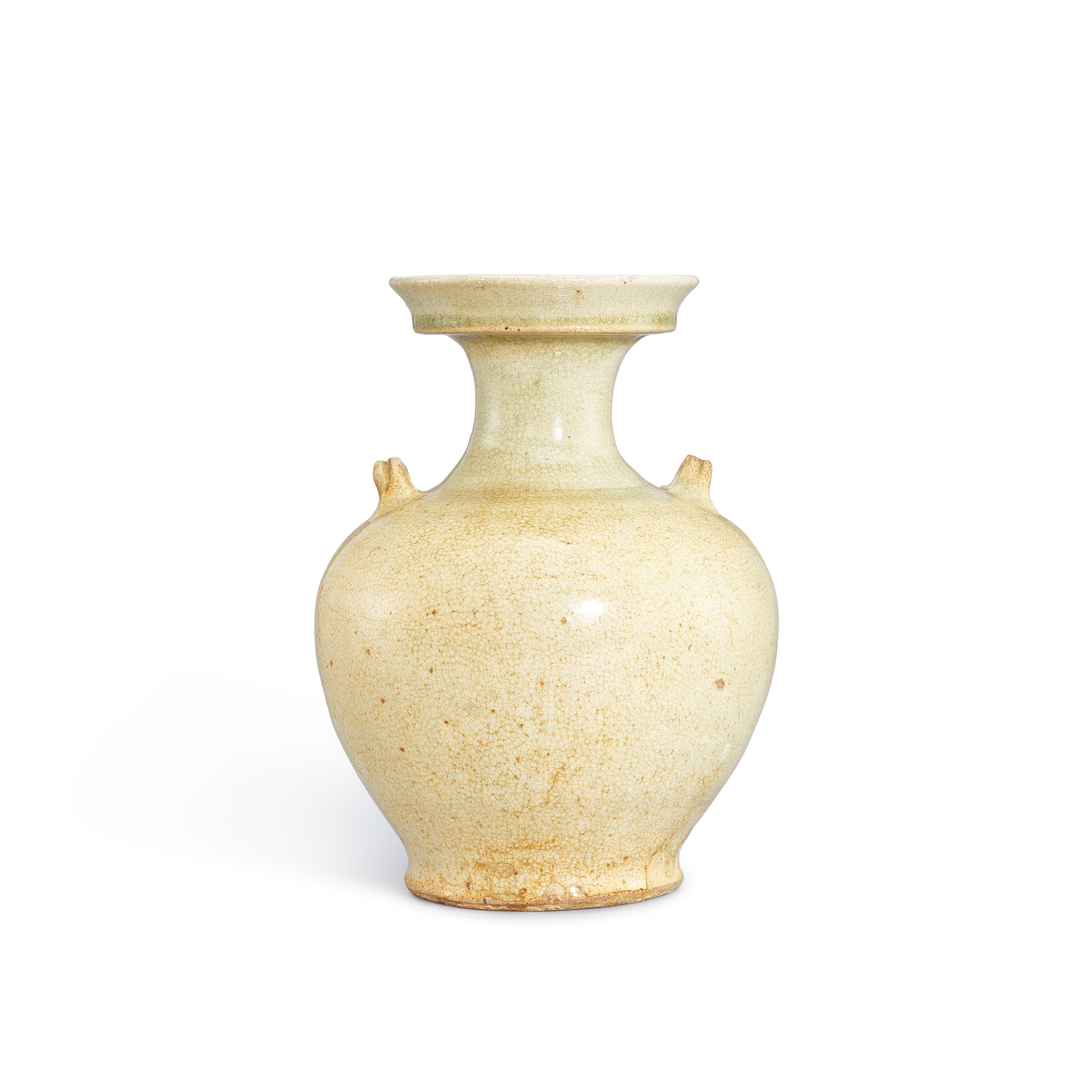 A Yue celadon handled vase, — A Yue celadon handled vase, Southern dynasties 南朝 越窰青釉雙繫盤口罐