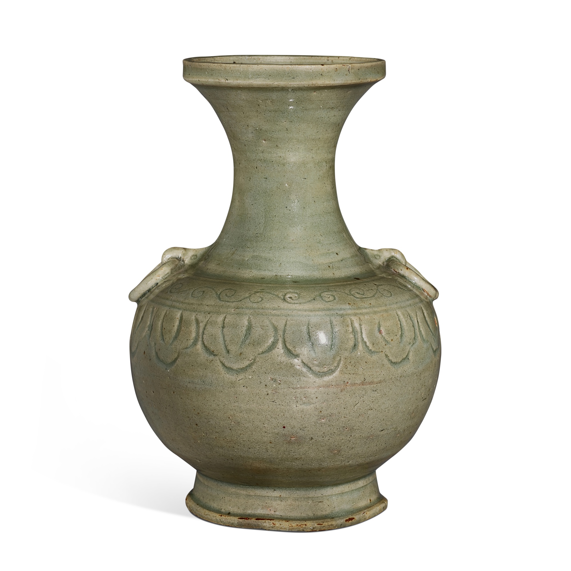 A Korean celadon vase, — A Korean celadon vase, Goryeo dynasty, 11th century 高麗王朝十一世紀 青釉貼雙環耳花瓣紋盤口尊