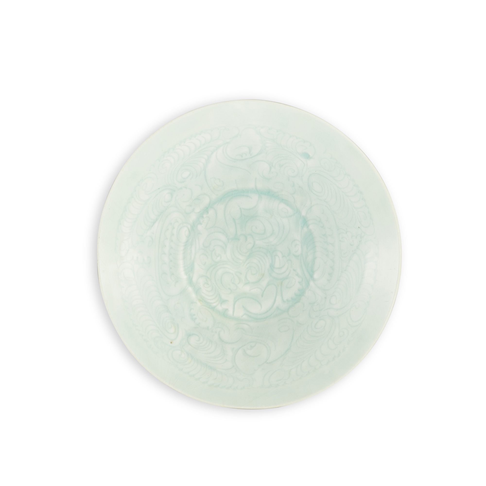 A Qingbai incised 'boys' bowl, — A Qingbai incised 'boys' bowl, Southern Song dynasty 南宋 青白釉刻花嬰戲紋笠式盌