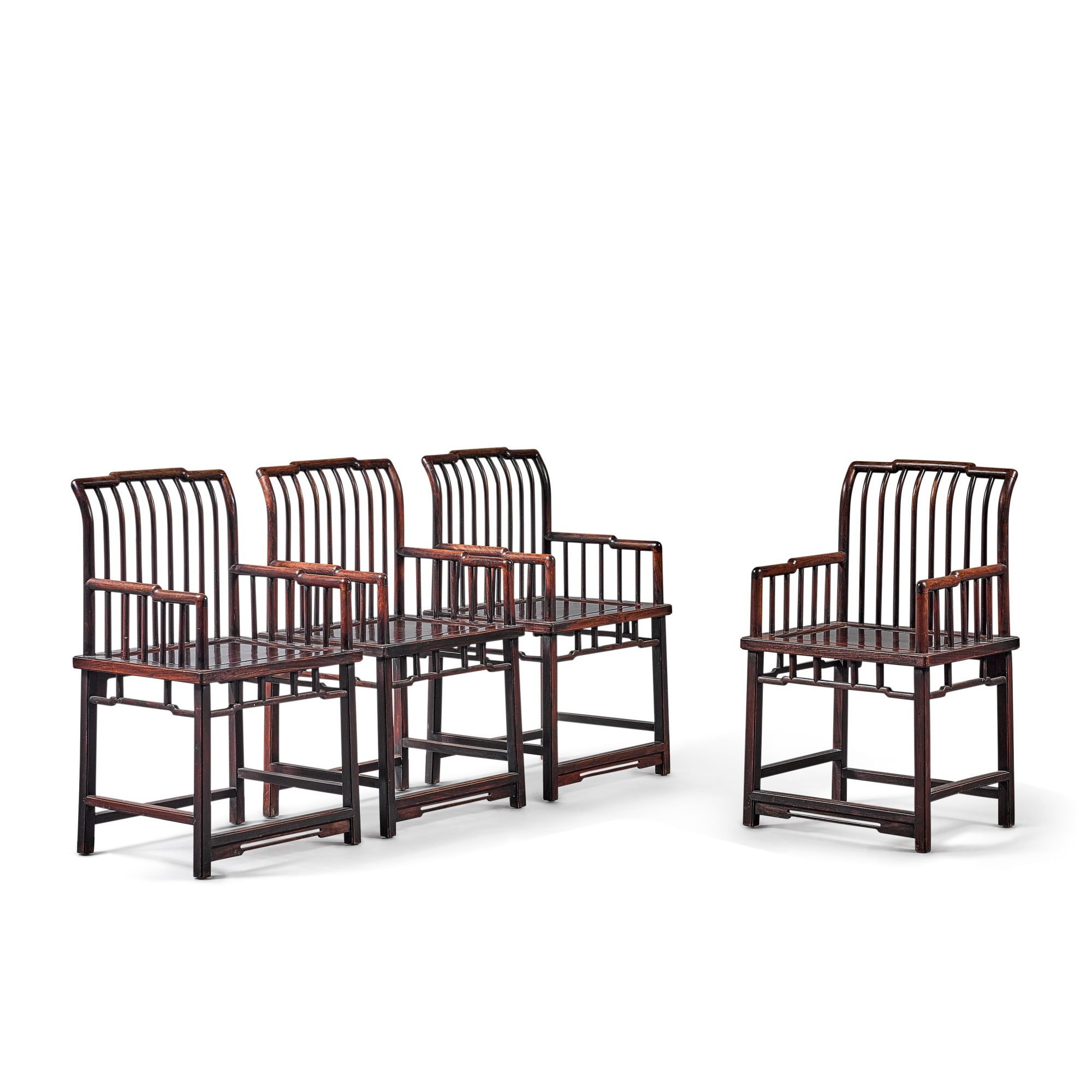 A set of four hongmu low-back armchairs, — A set of four hongmu low-back armchairs, Qing dynasty, 19th century 清十九世紀 紅木玫瑰椅四張成堂
