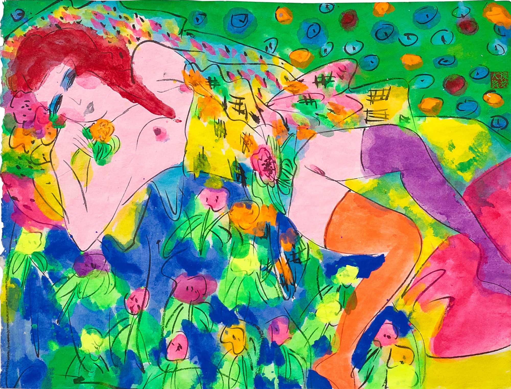 Walasse Ting — Nude with flowers 美人與花