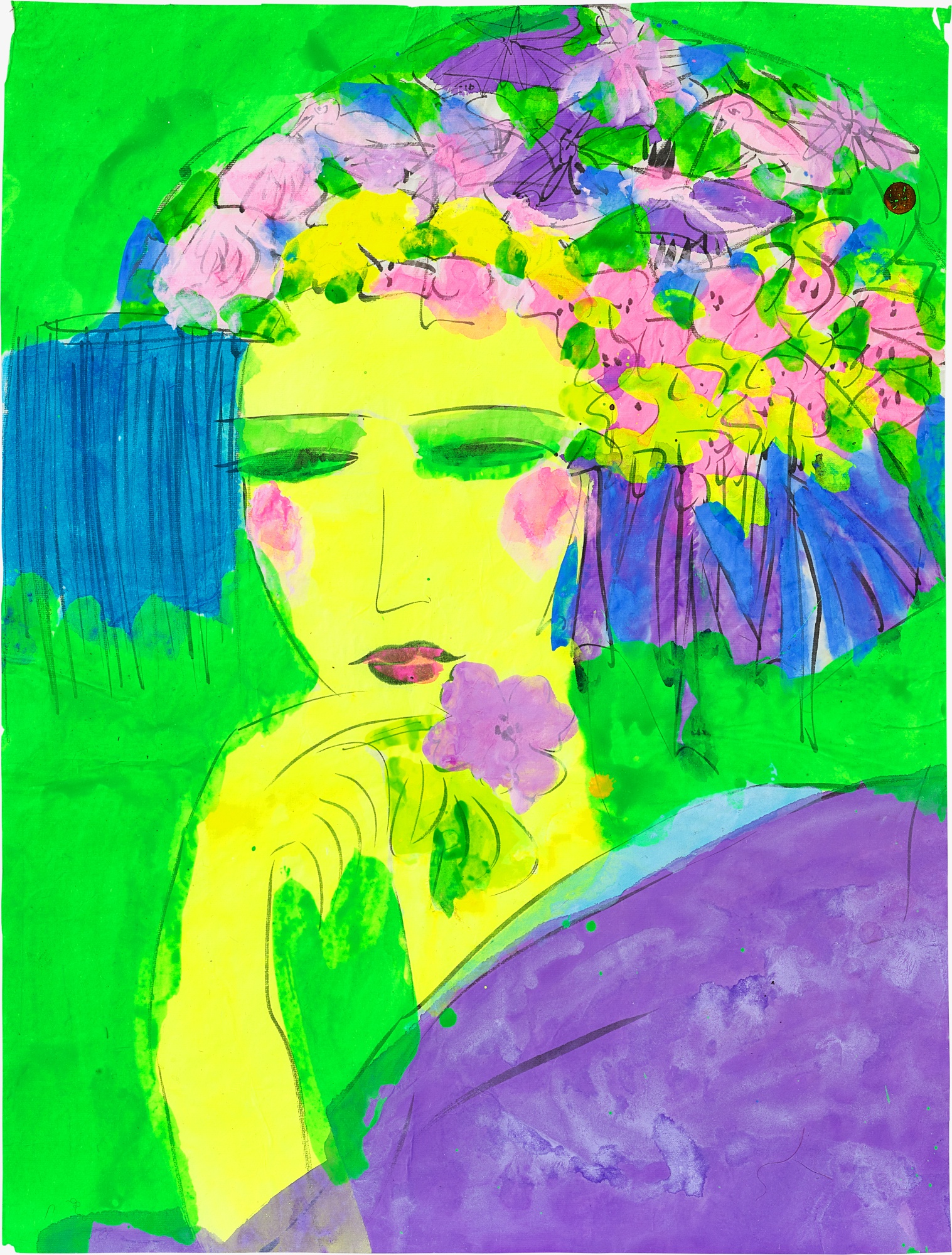 Walasse Ting — Geisha with flowers 執花藝伎