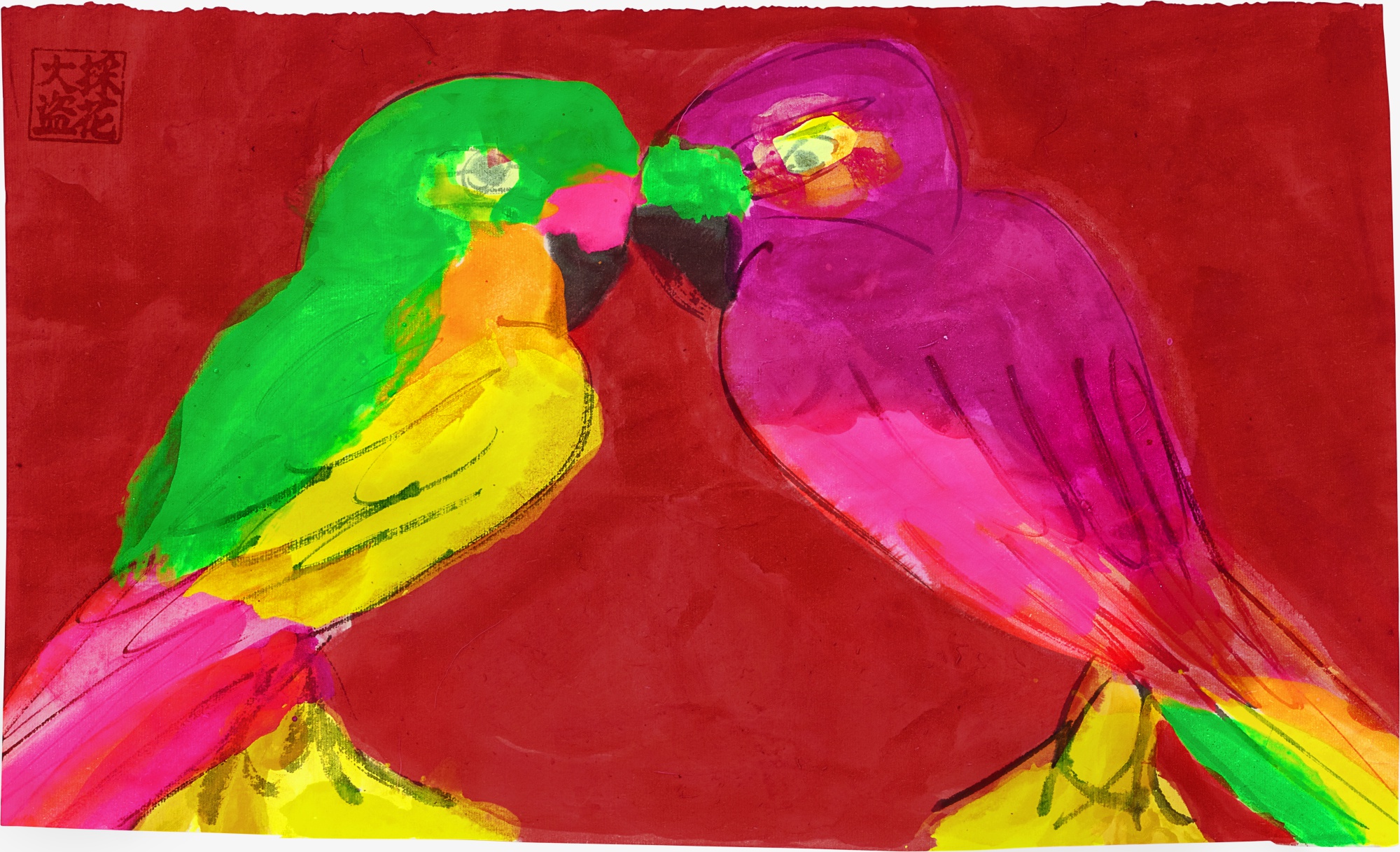 Walasse Ting — Two parrots 兩隻鸚鵡