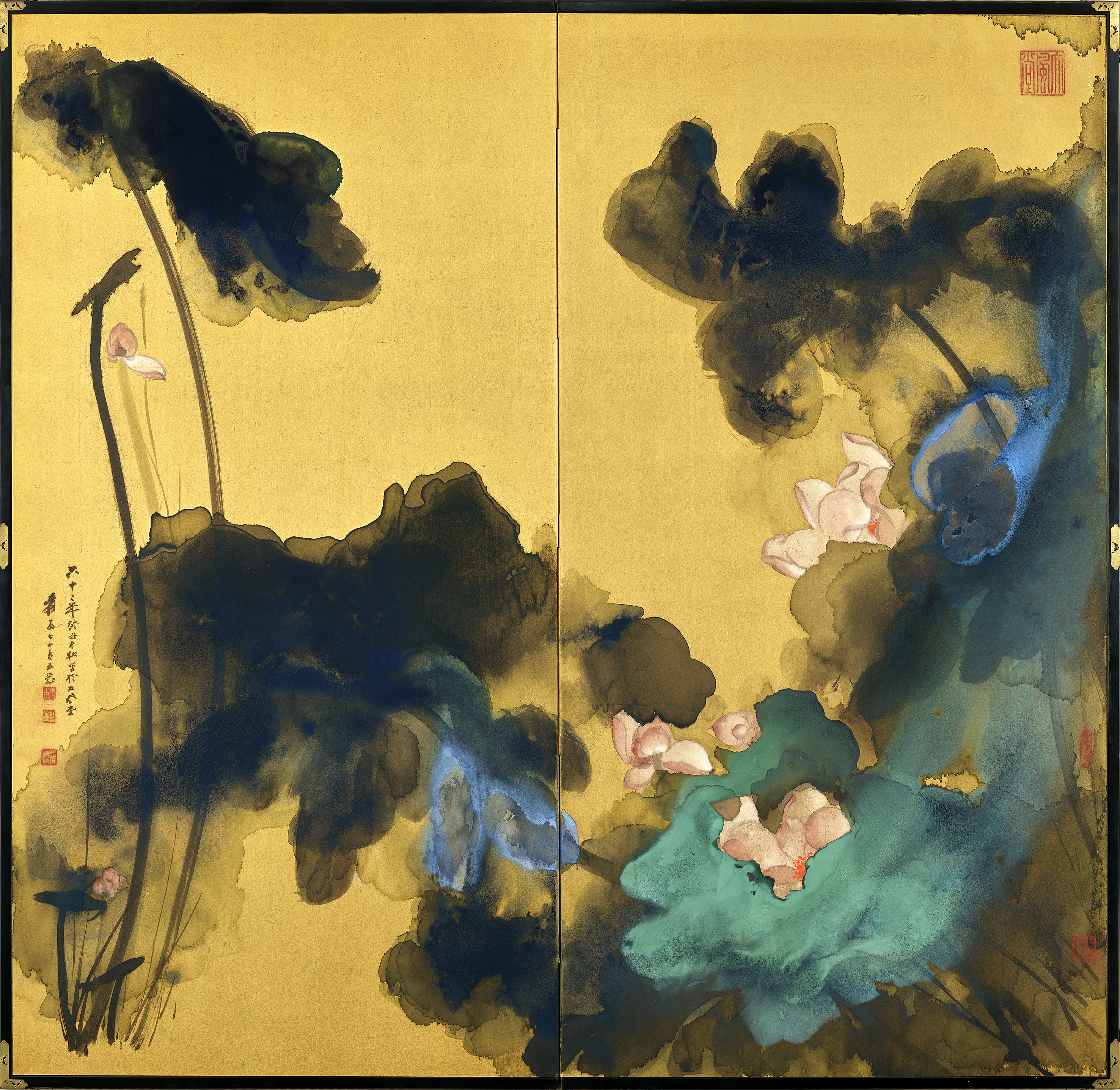 Zhang Daqian (Chang Dai-chien, 1899-1983) — Zhang Daqian (Chang Dai-chien, 1899-1983), Pink Lotuses on Gold Screen