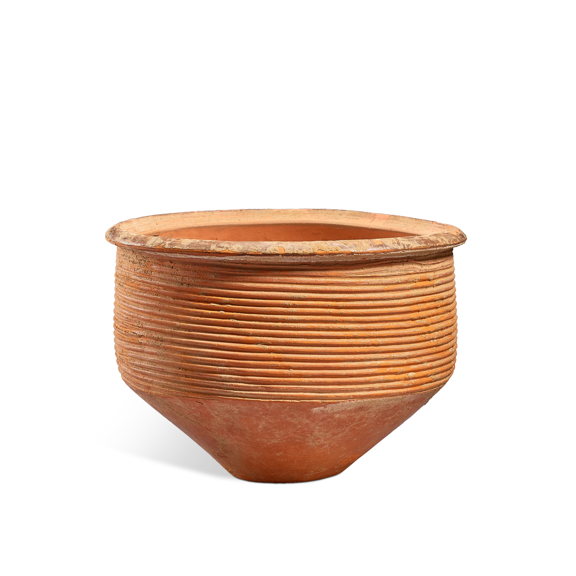 A deep pottery bowl with horizontal grooves, — A deep pottery bowl with horizontal grooves, Dawenkou to Longshan culture, c. 4300-2000 BC 大汶口至龍山文化 弦紋陶盌
