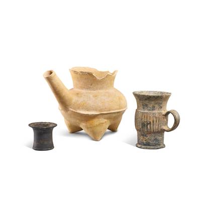 A group of three pottery vessels, Dawenkou culture to Longshan culture, c. 4300-2000 BC 大汶口文化至龍山文化 陶器三件