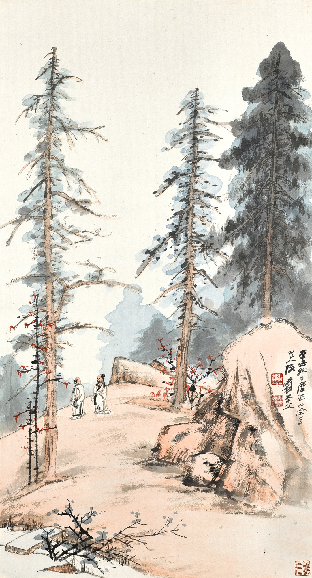 張大千 — Zhang Daqian, Leisurely Conversation in Autumn Grove