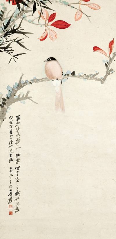 Zhang Daqian, Little Bird and Red Leaves