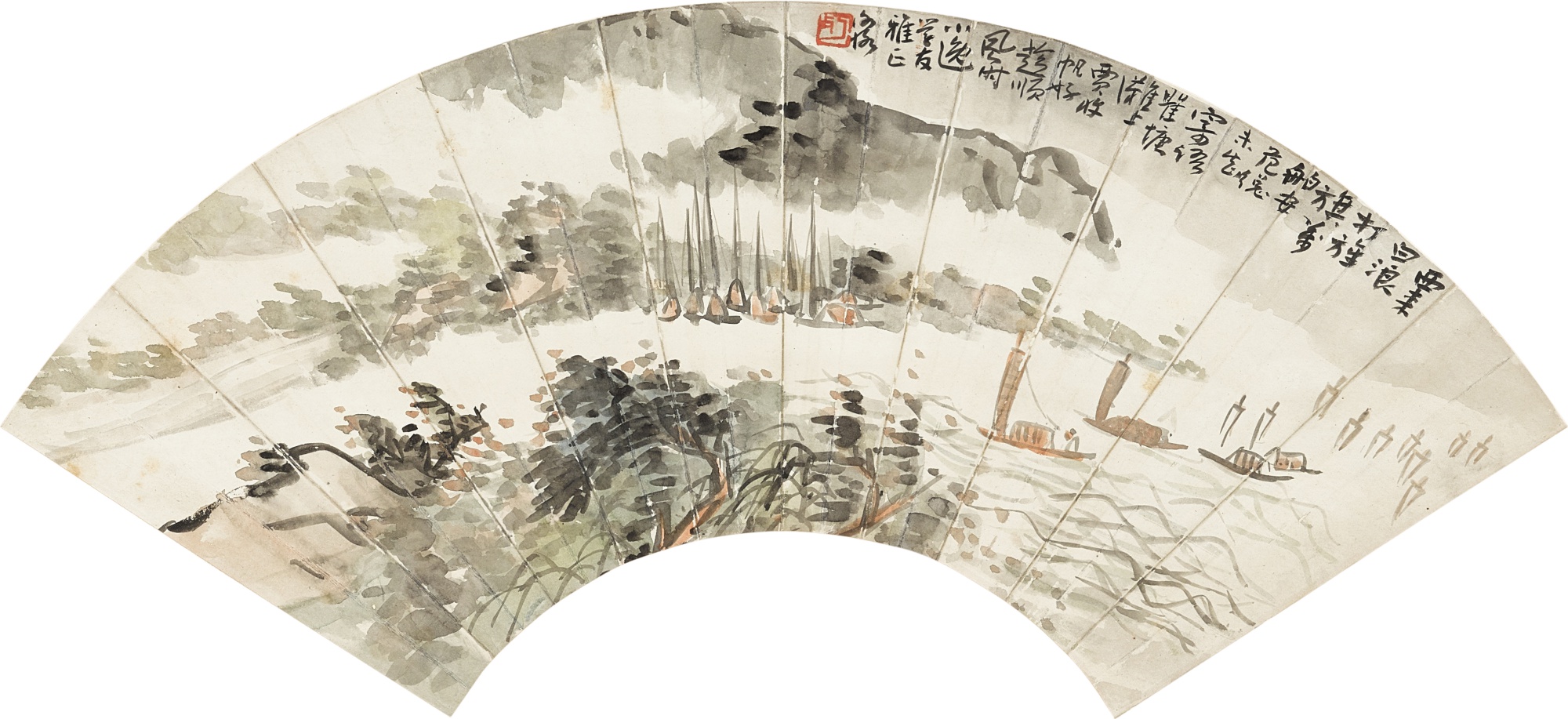 陳衡恪、羅惇㬊 瞿塘帆影、節臨柳公權〈伏審帖〉 — Chen Hengke, Luo Dunyuan, Sailboats in Qutang Gorge; Calligraphy in Xingshu