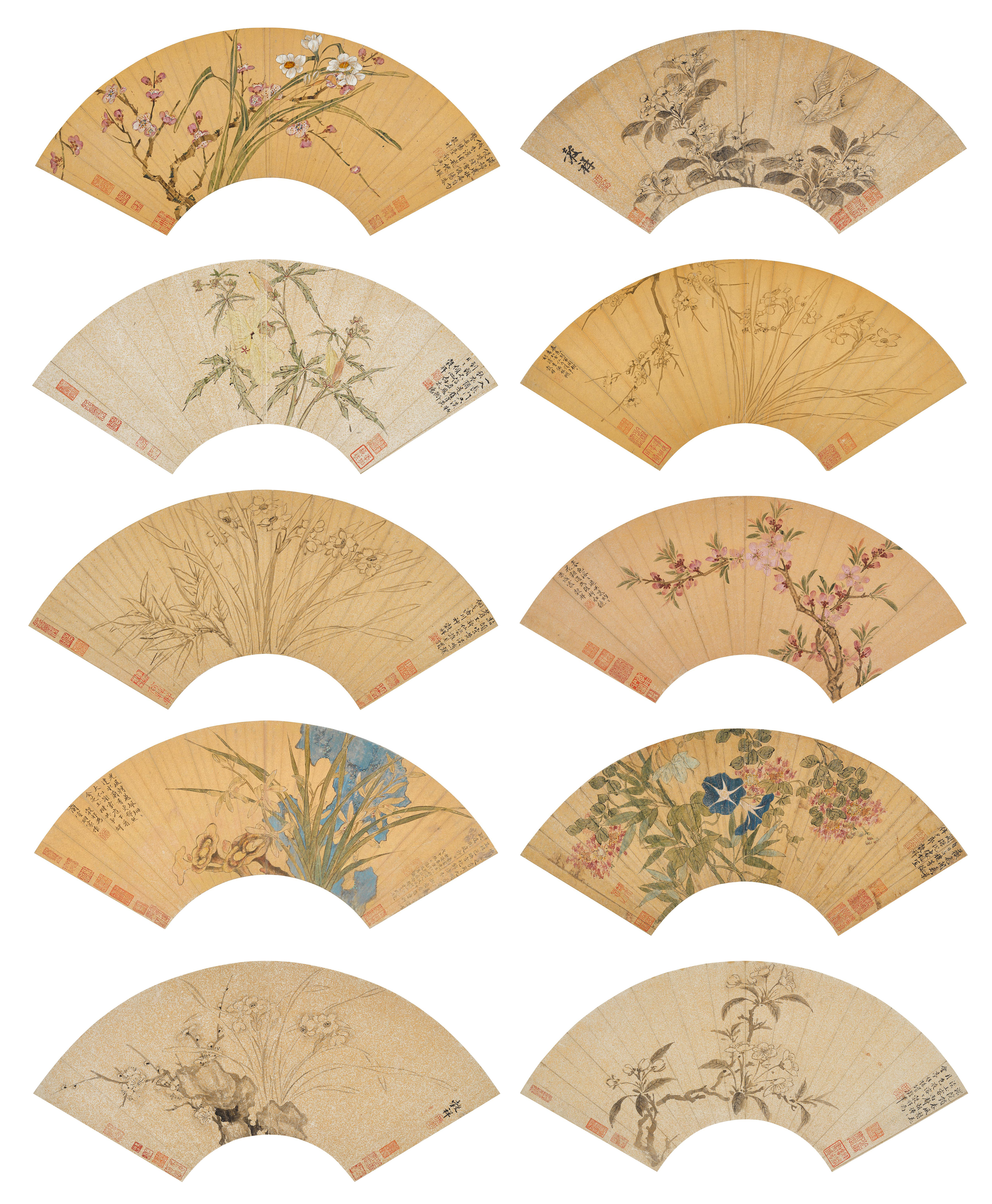 Wang Guxiang 1501-1568 — Wang Guxiang, Album of Flowers on fan leaves