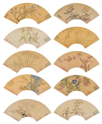 Wang Guxiang, Album of Flowers on fan leaves