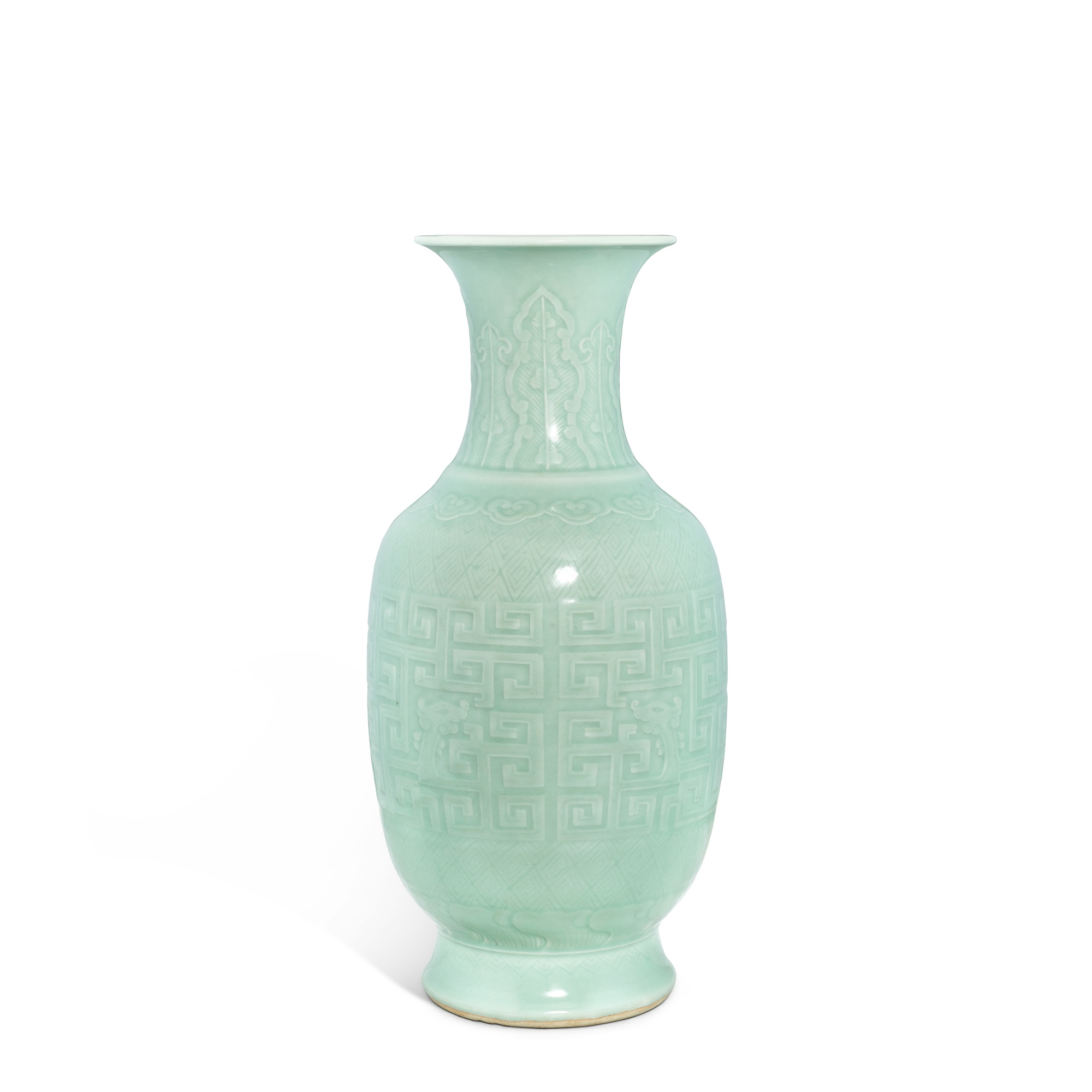 Unknown — 清十九世紀 粉青釉浮雕拐子龍紋瓶