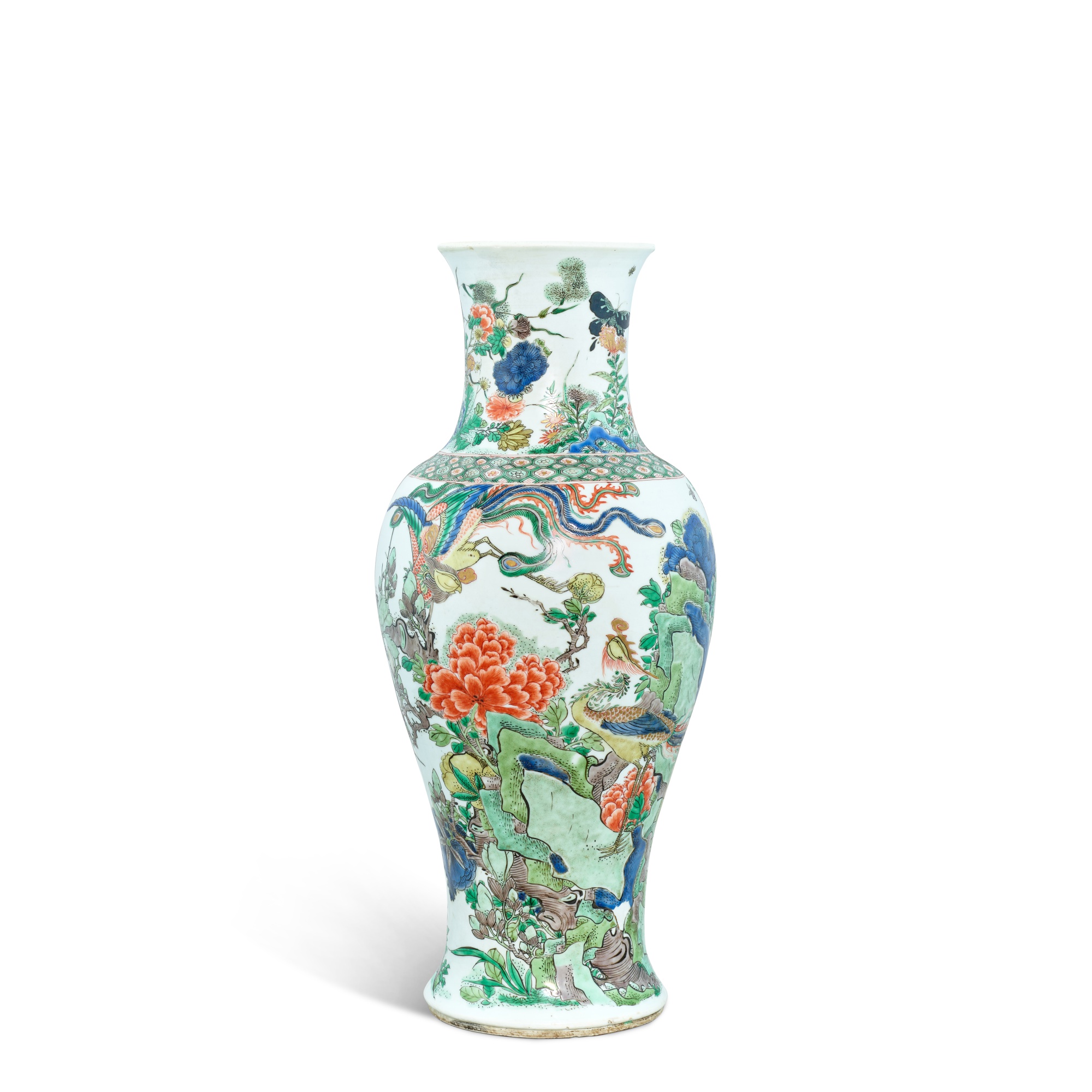 A famille-verte baluster vase — 清康熙 五彩花鳥紋觀音尊