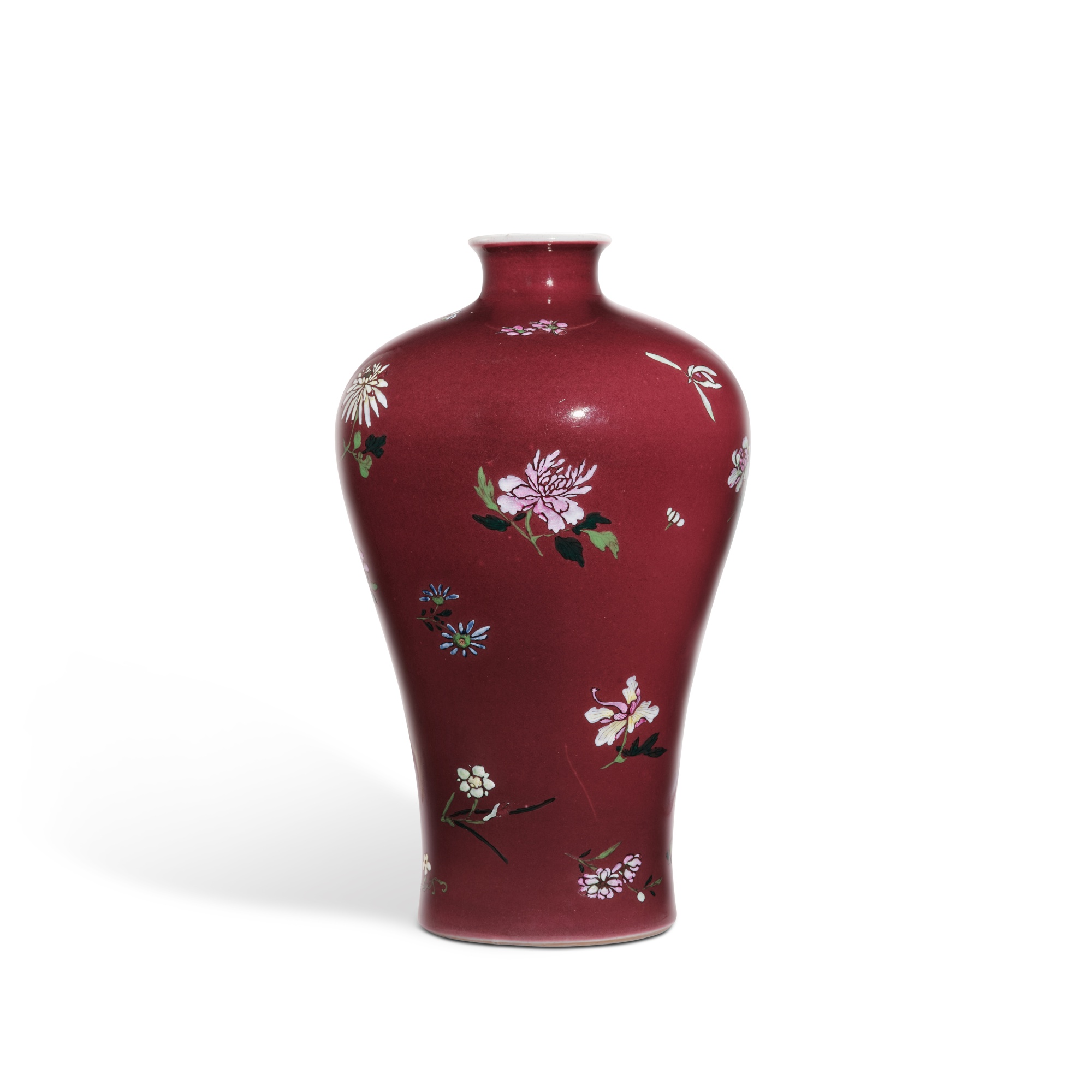 Unknown (Historical) — 清十八世紀 紅地粉彩折枝花卉紋梅瓶