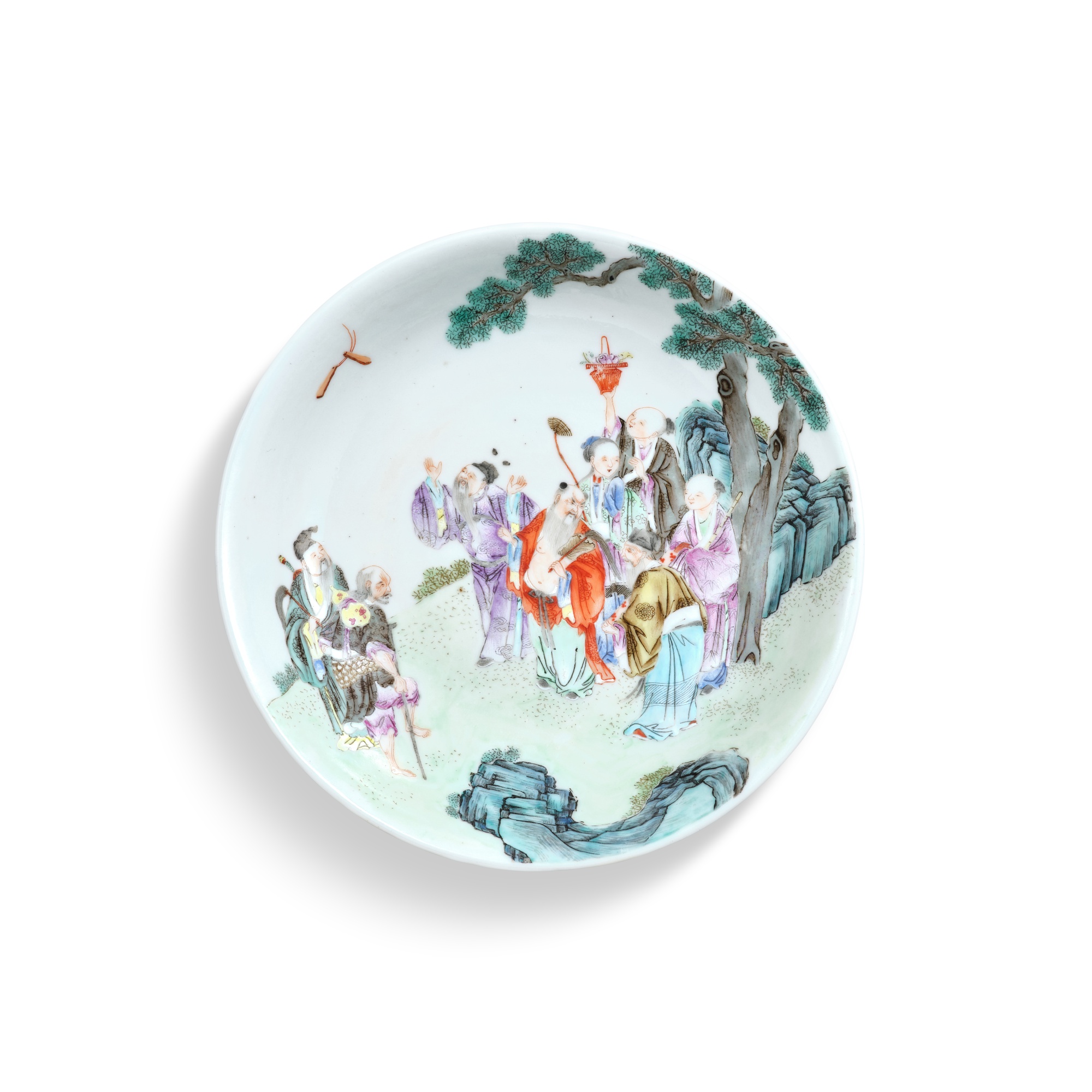 A famille-rose 'eight immortals' dish — 清嘉慶 粉彩八仙圖盤 《大清嘉慶年製》款
