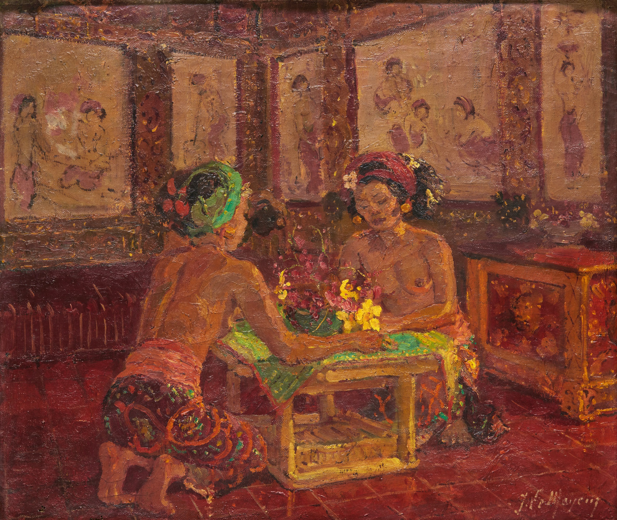 Adrien-Jean Le Mayeur de Merprès — Adrien-Jean Le Mayeur de Merpres 勒邁耶 | Two women in Balinese interior 峇厘室內的兩位女子