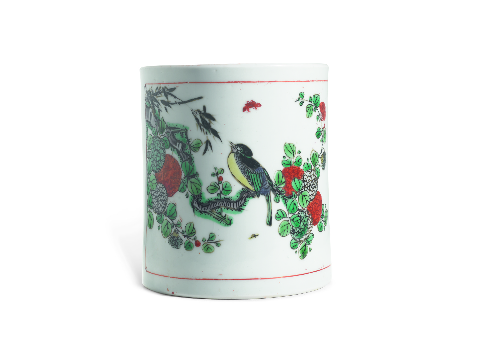 A Famille-verte 'bird And Flowers' Brushpot | Qing Dynasty, Kangxi Period — Qing Dynasty, Kangxi Period