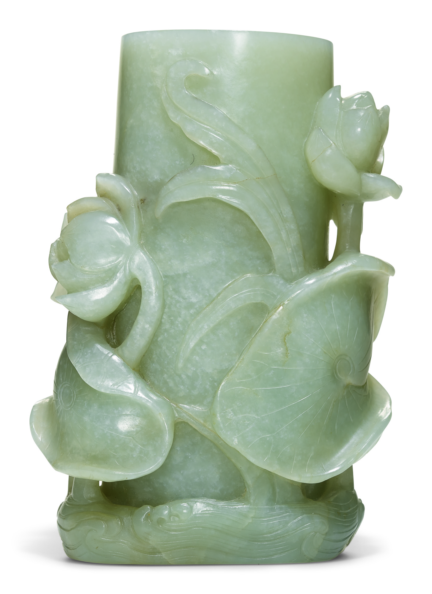 A Celadon Jade ‘lotus’ Vase | Qing Dynasty, 19th Century — Qing Dynasty, 19th Century