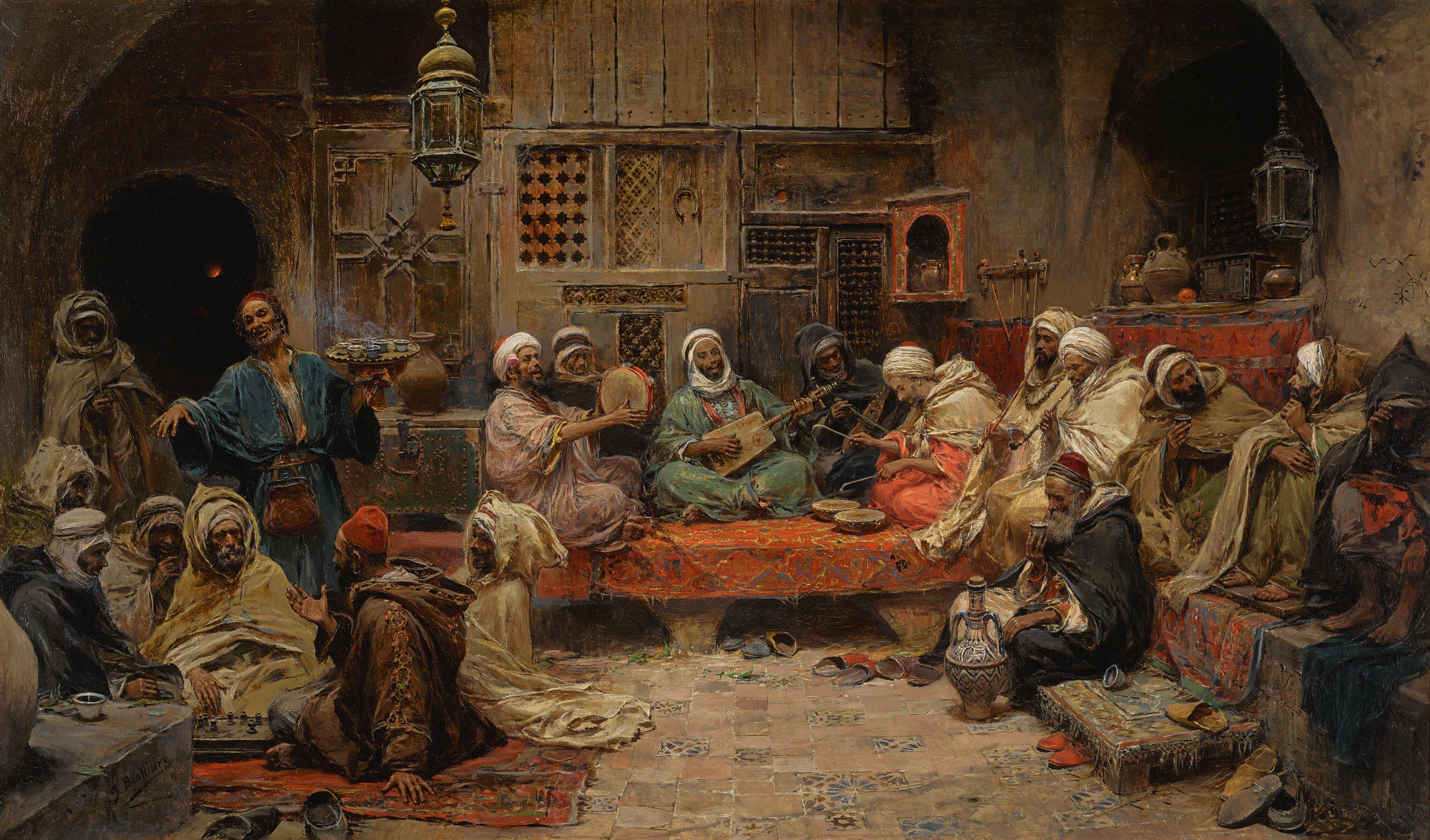 José Benlliure Y Gil — Inside A Coffee House, Tunis