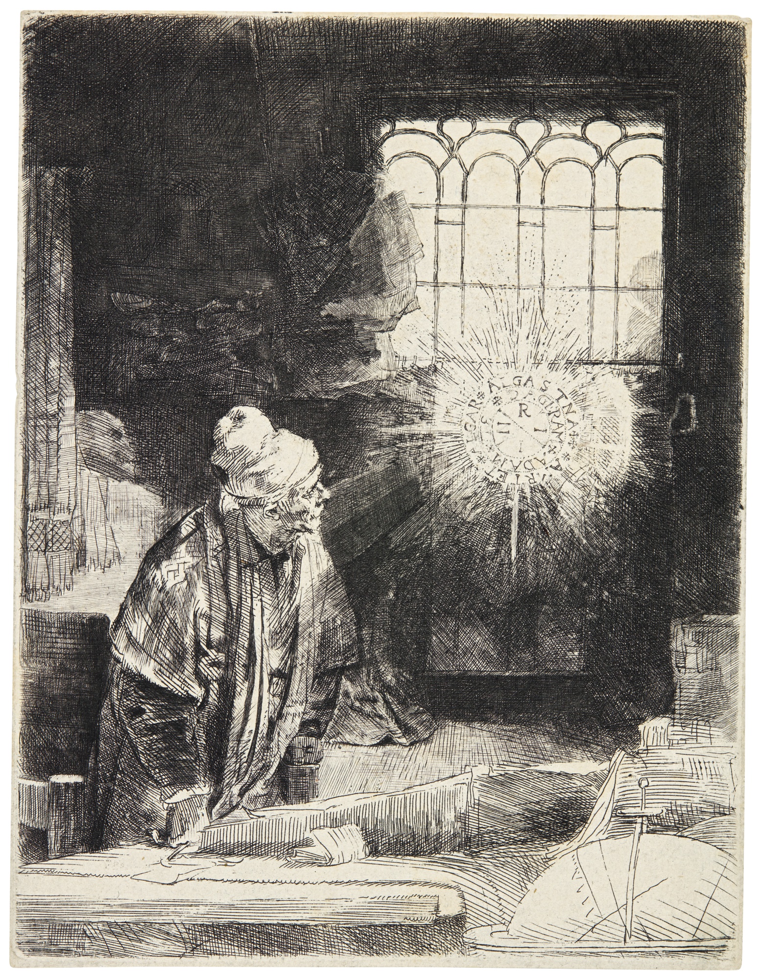 Rembrandt Harmensz. van Rijn — A Scholar In His Study ('faust') (bartsch, Hollstein, New Hollstein 270; Hind 260)