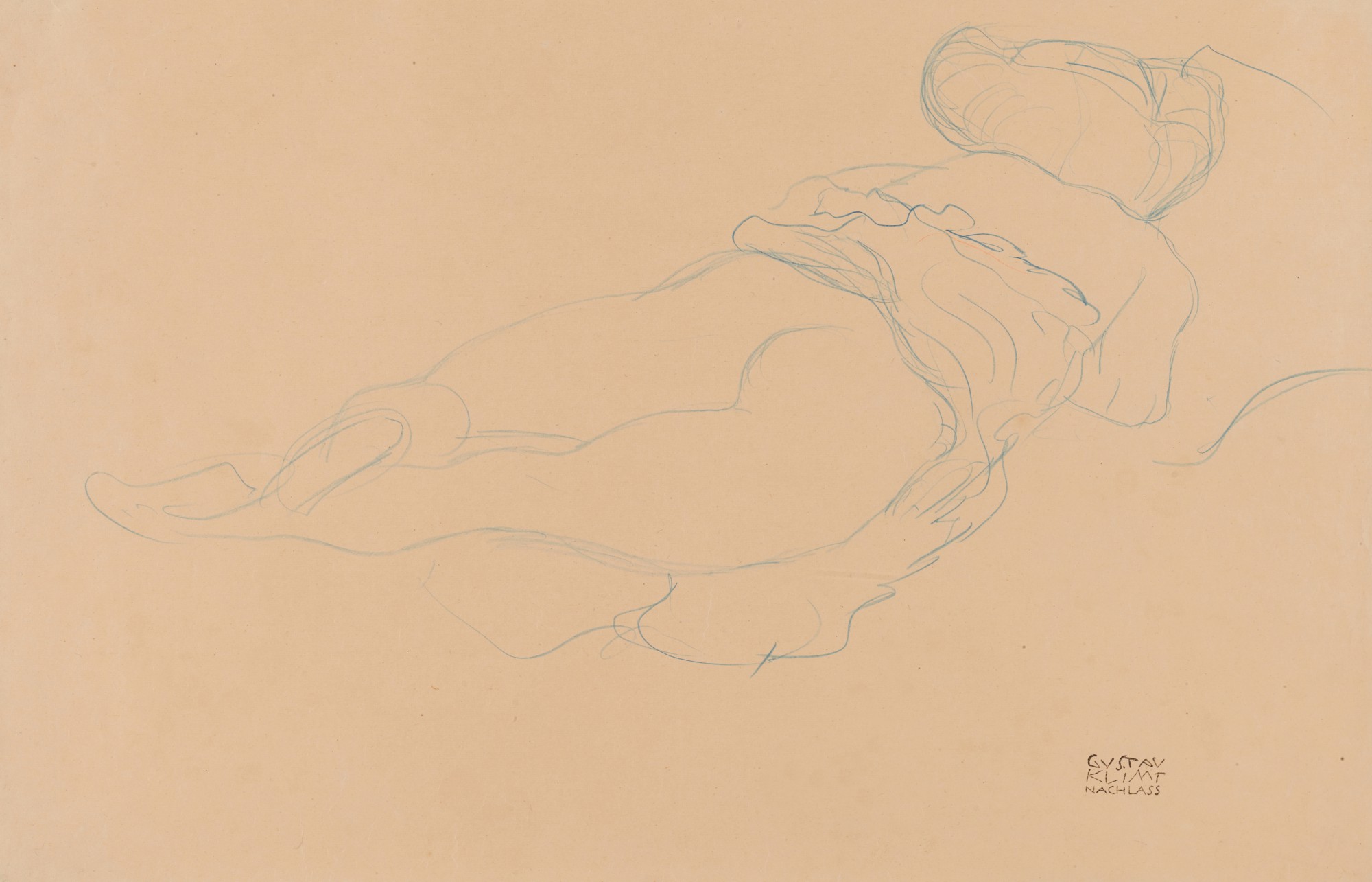 Auf dem Bauch liegender Halbakt nach rechts (Semi-nude Lying on her Stomach turned to the Right)