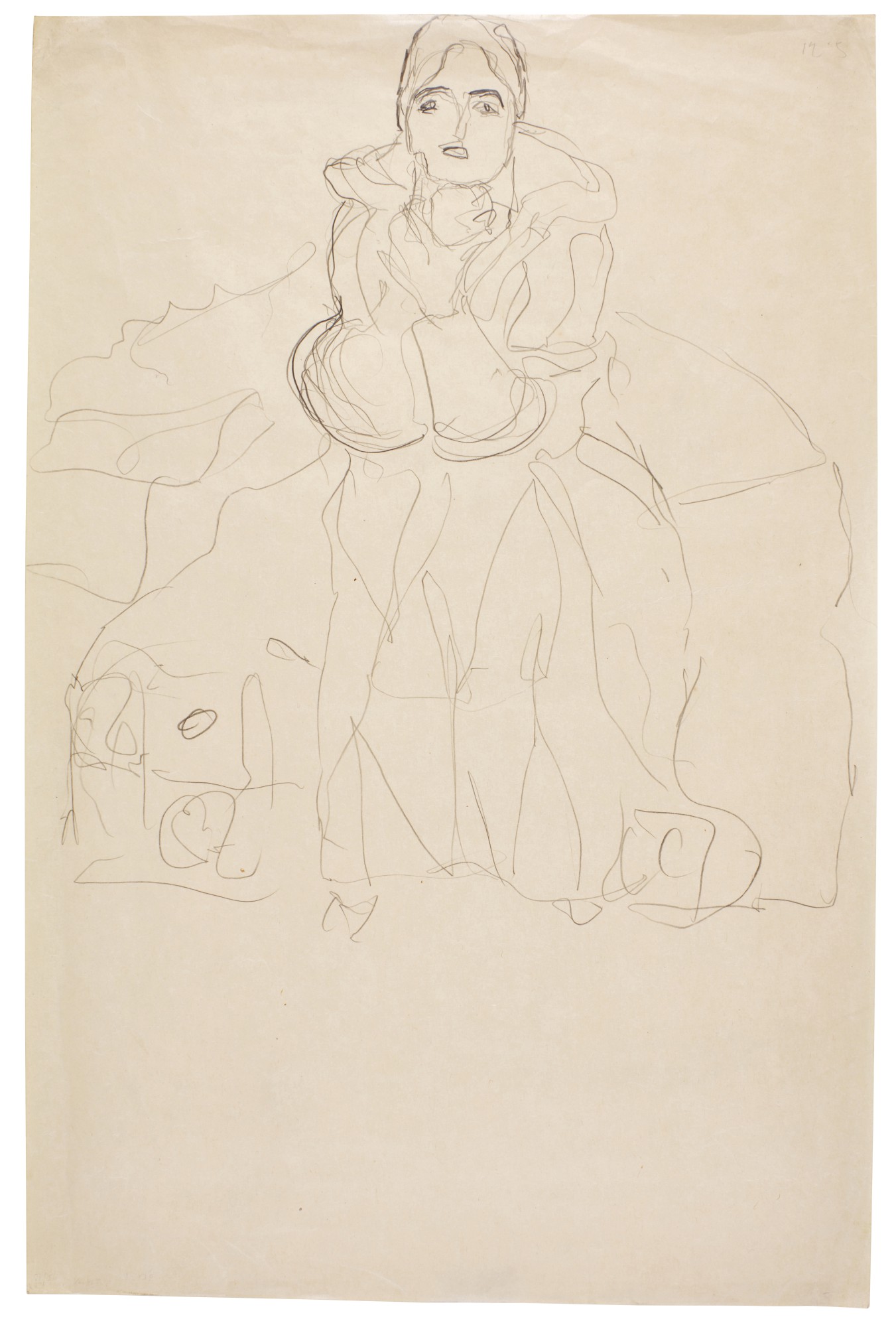 Sitzend von vorne, mit aufgestütztem Kinn (Seated Figure Head-On, Supporting her Chin)