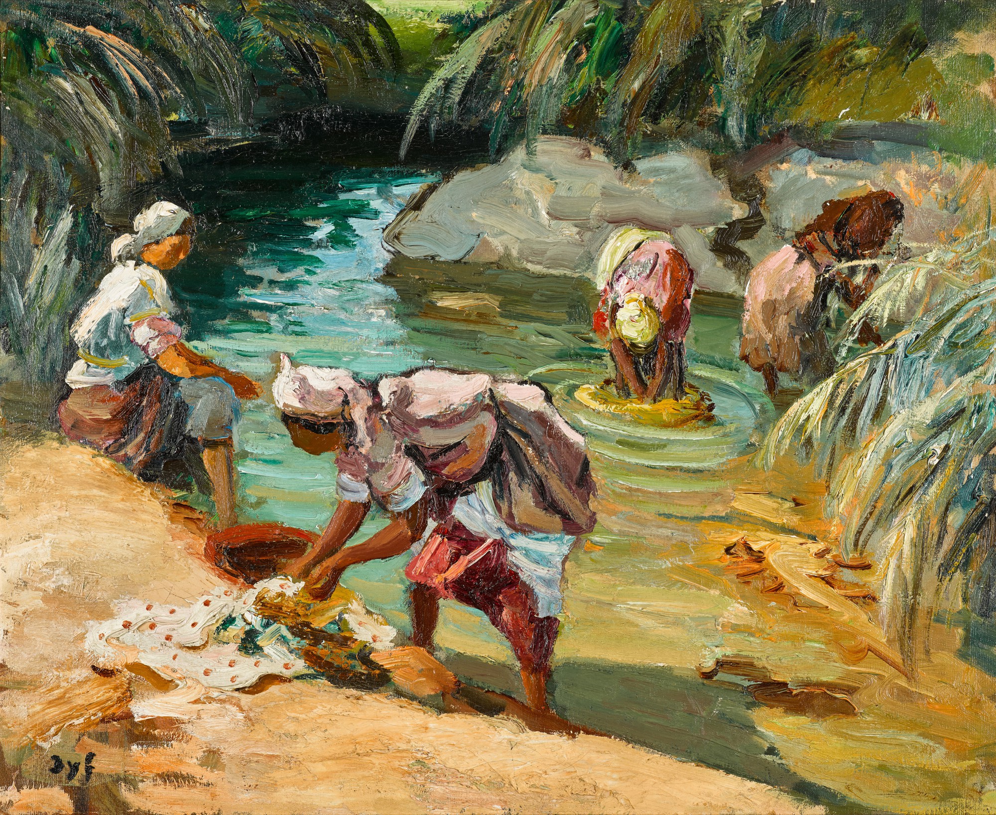 Femmes Maroccaines (Femmes lavant dans un oued)