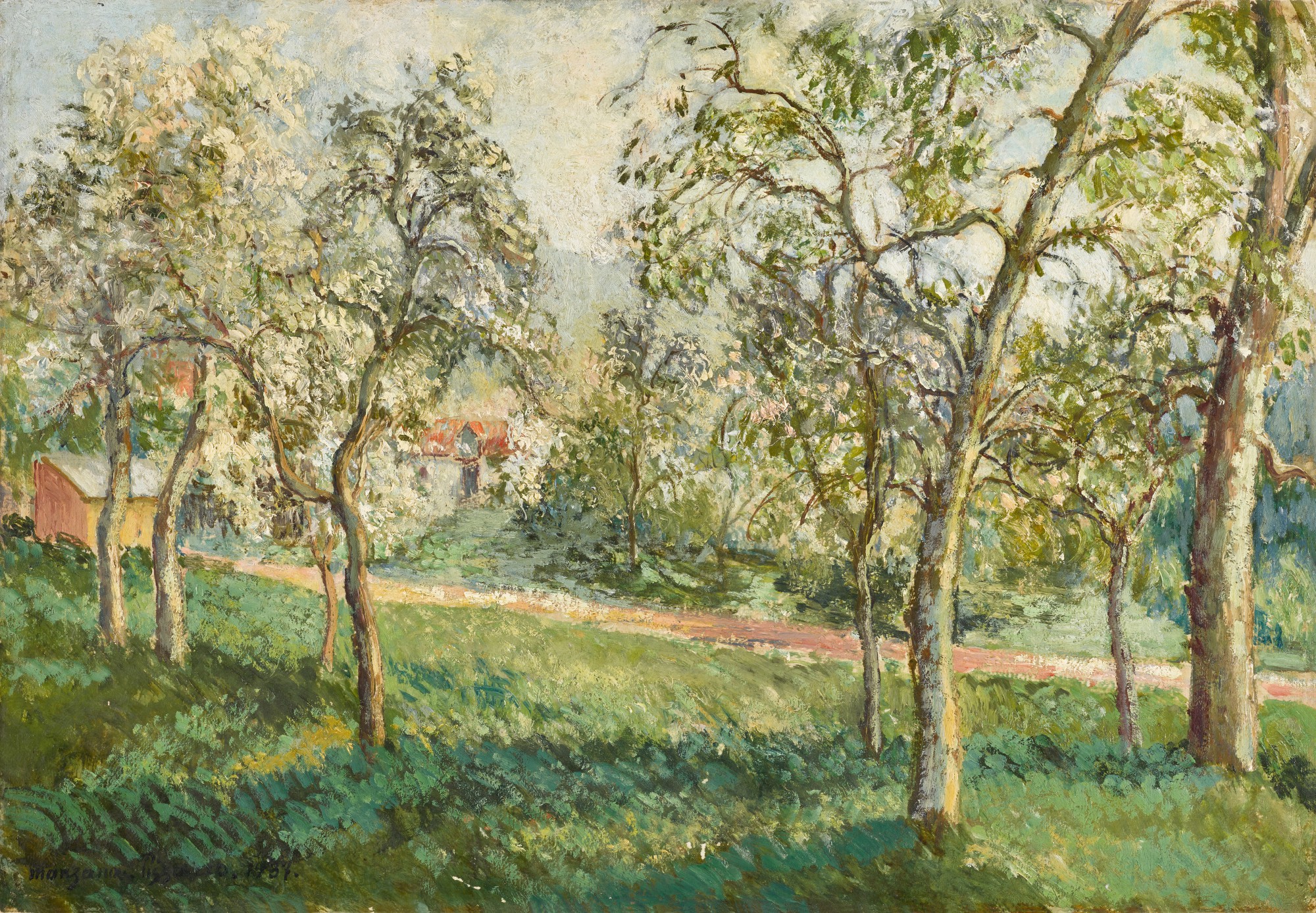 Georges Manzana Pissarro — Vezillon, arbres en fleurs au printemps