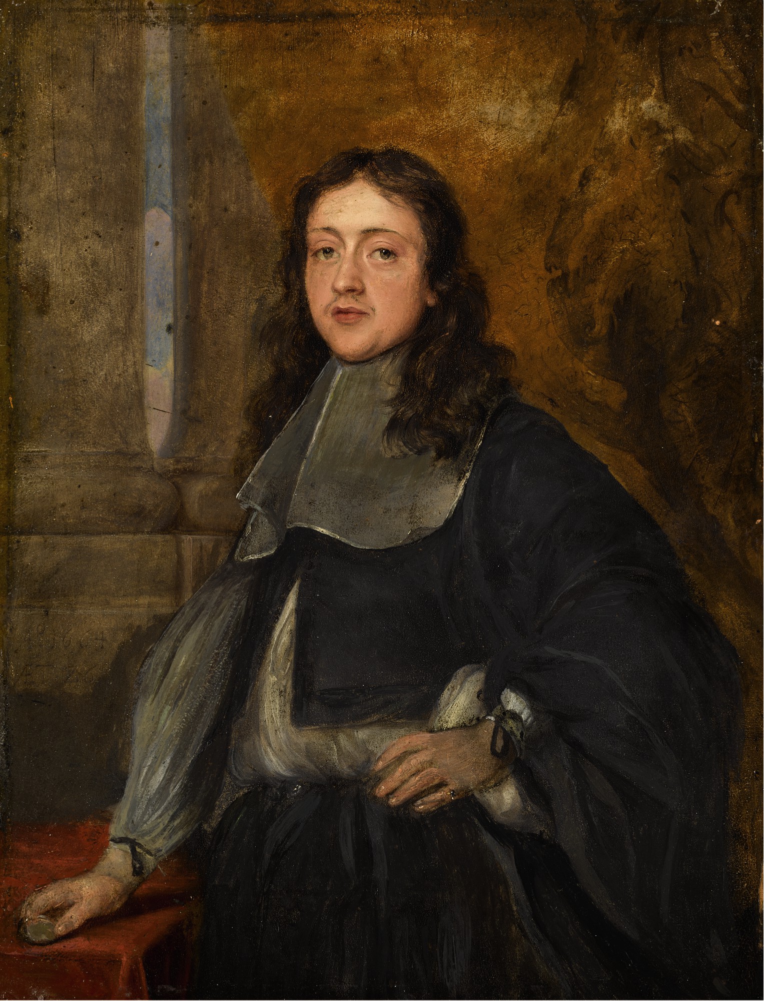 Portrait of a gentleman, three-quarter length, holding a medallion