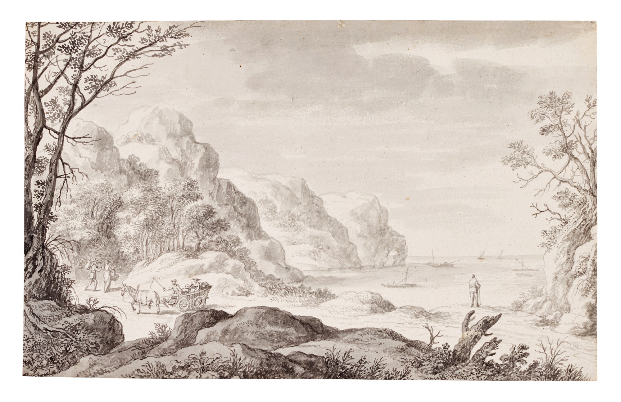 Adriaen van Nieulandt the Younger — Rocky coastal landscape with travellers