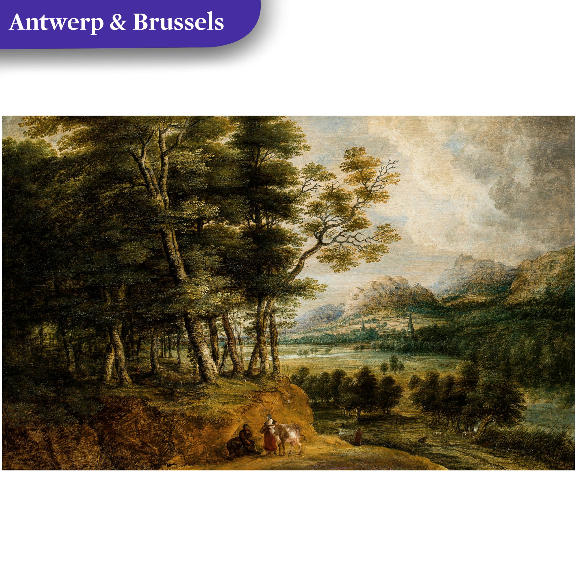 Lucas van Uden — Extensive wooded landscape, drovers with their cattle in the foreground