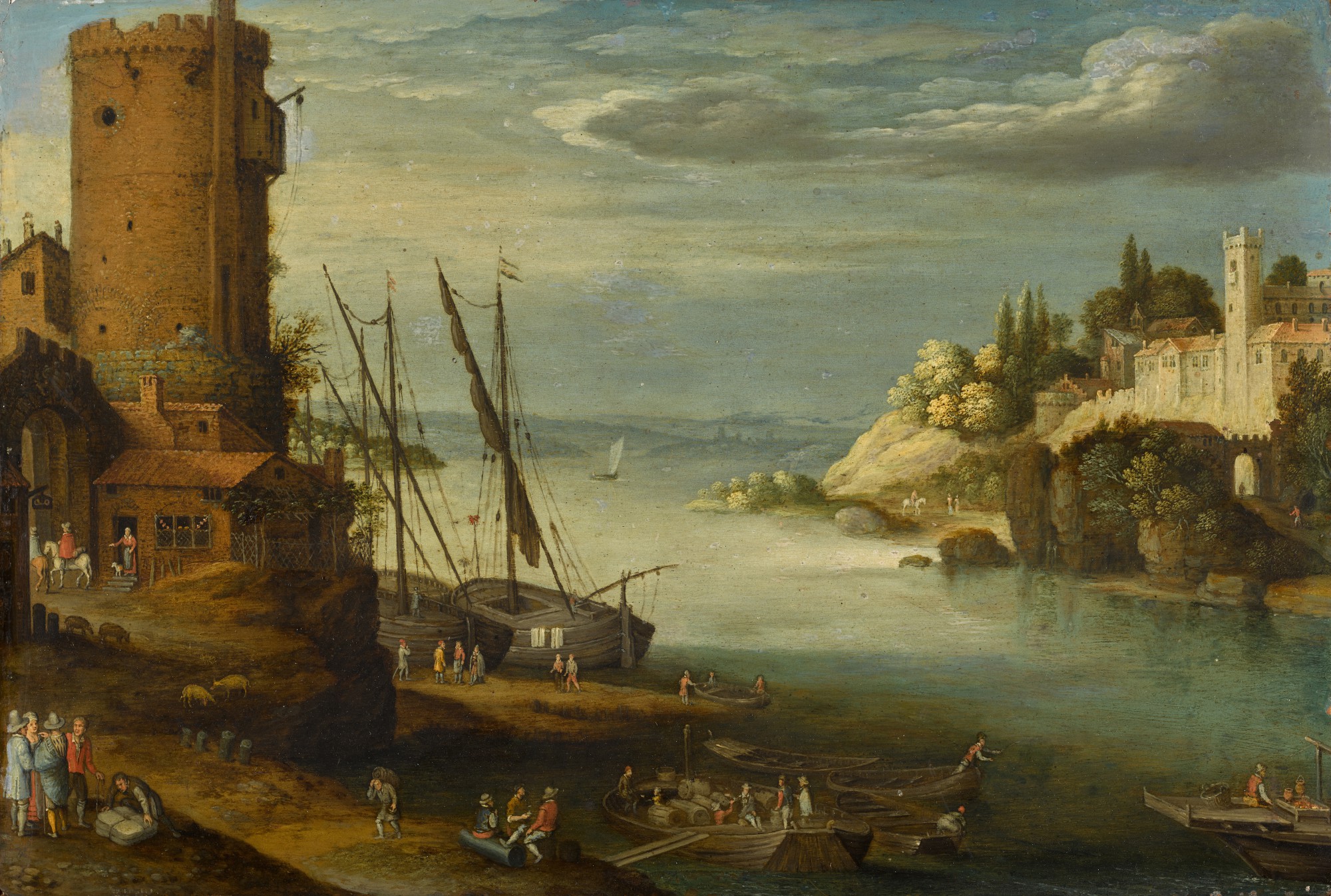 A river landscape with a fort