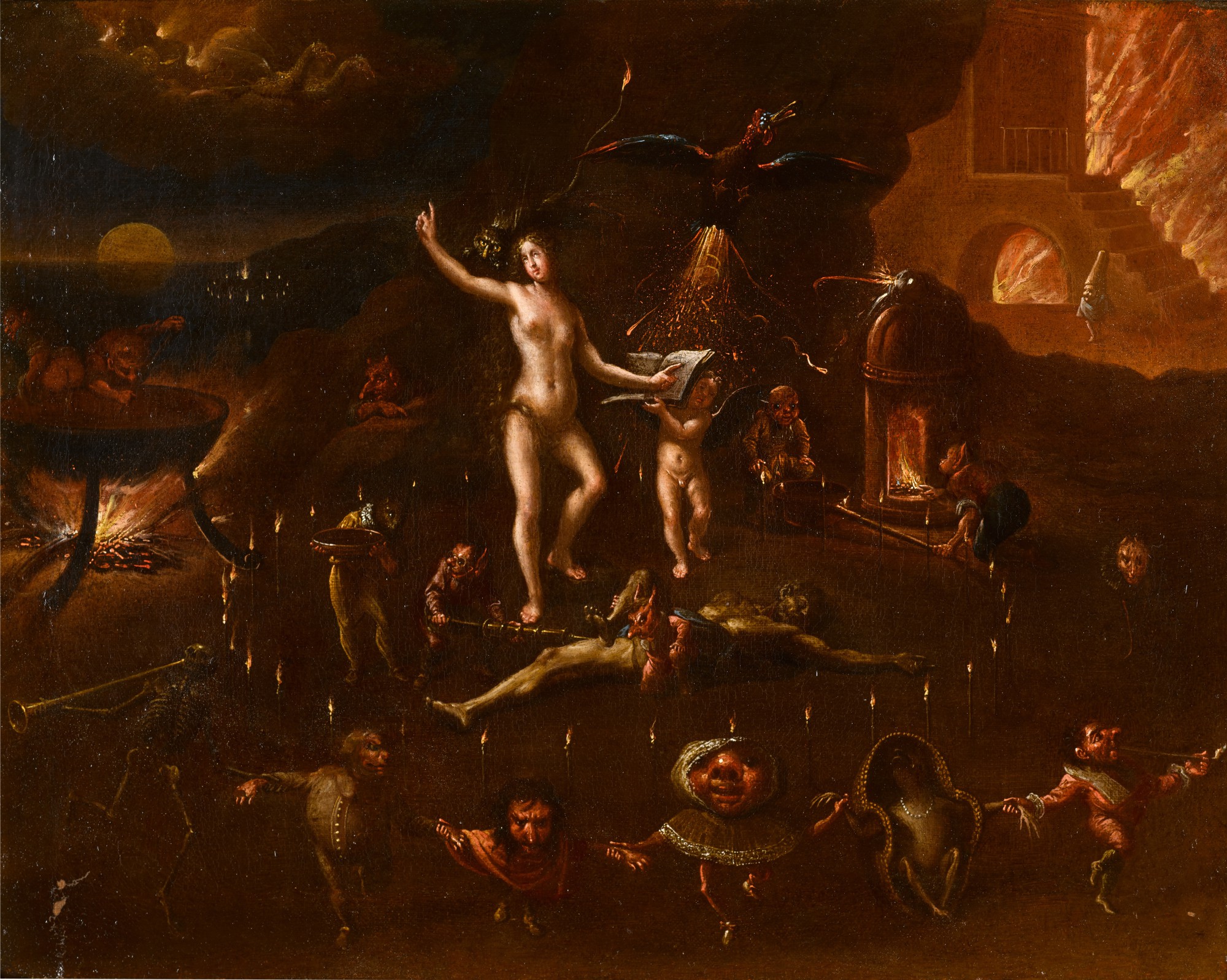 Flemish School, 17th Century — A witch preparing the Sabbath