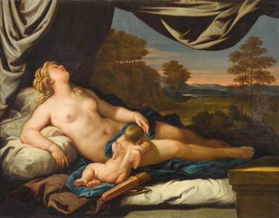 Venus and Cupid, a landscape beyond  《維納斯與邱比特，身後為遠方風景》