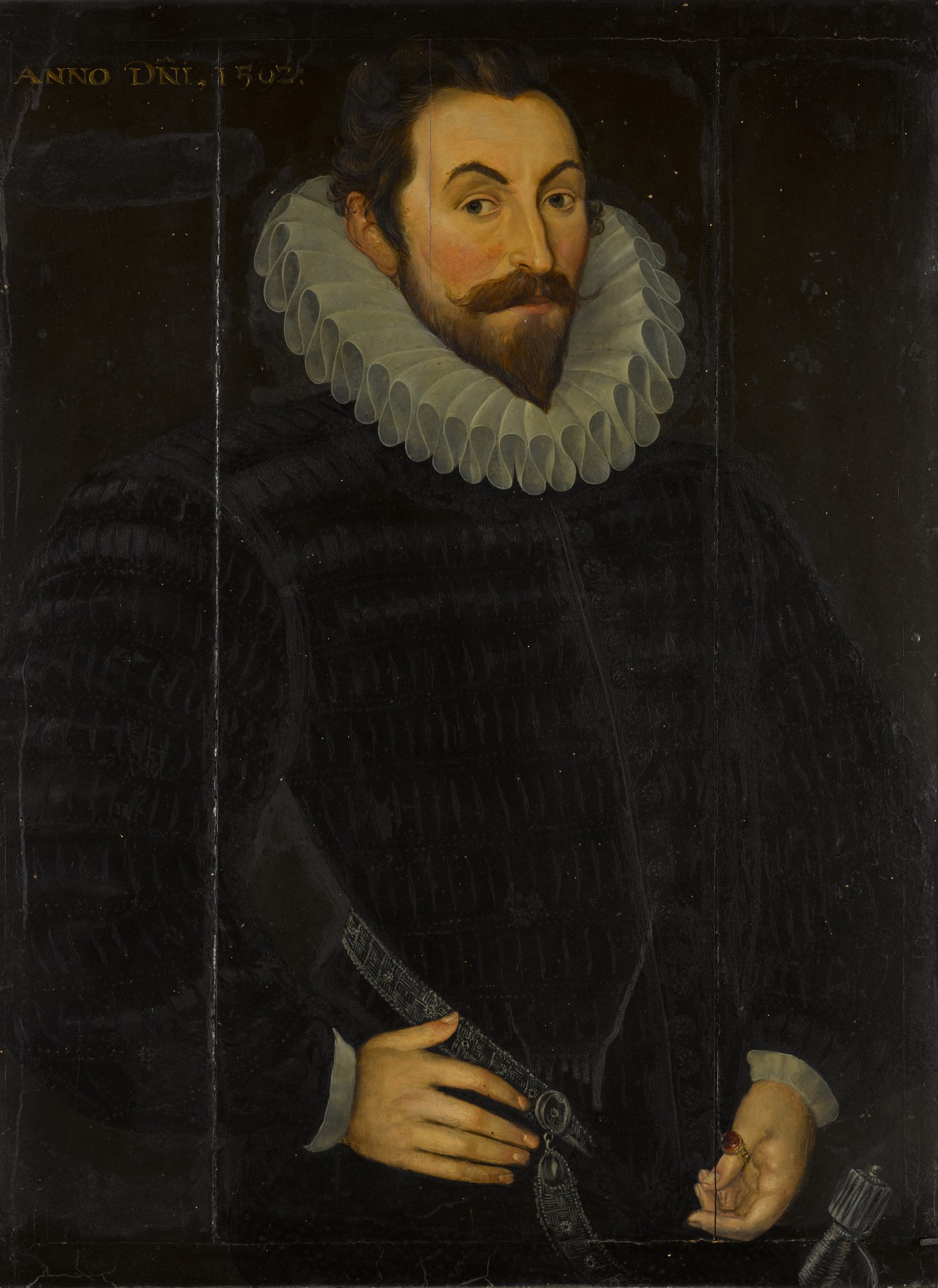 Unknown — Portrait of Sir John Harington of Kelston (1561–1612), three-quarter length, in black with a ruff and a sword