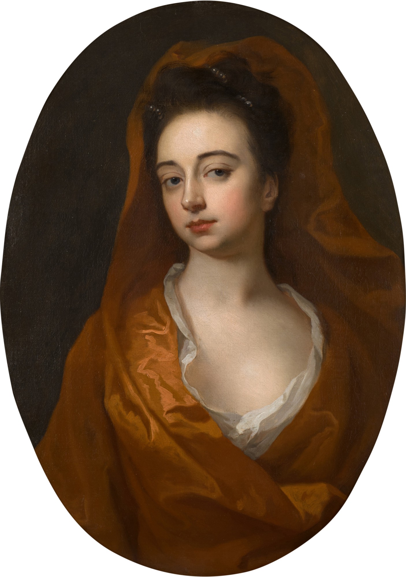 Michael Dahl — Portrait of a lady, half-length, in an orange dress