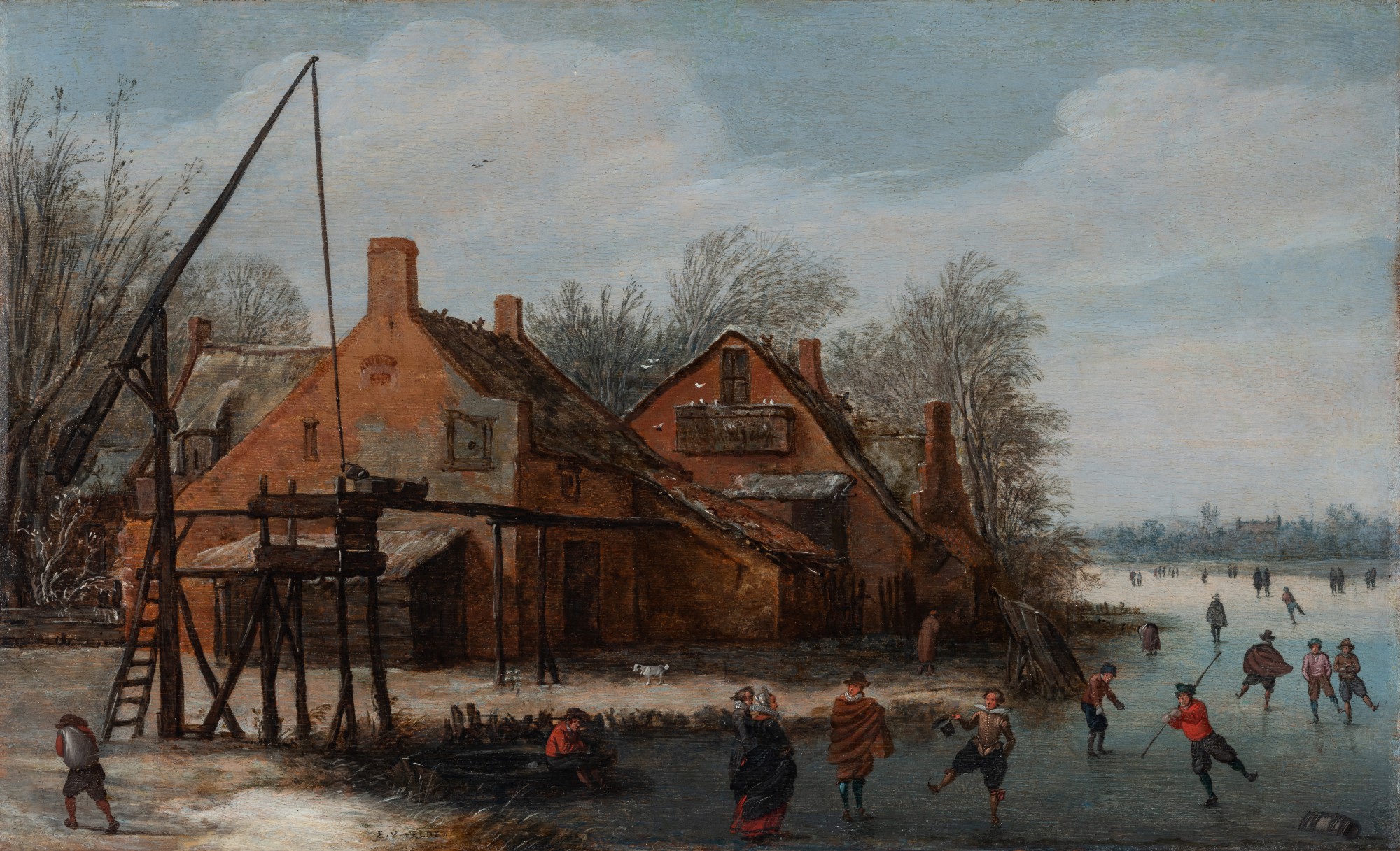 Esaias van de Velde — Winter landscape with skaters